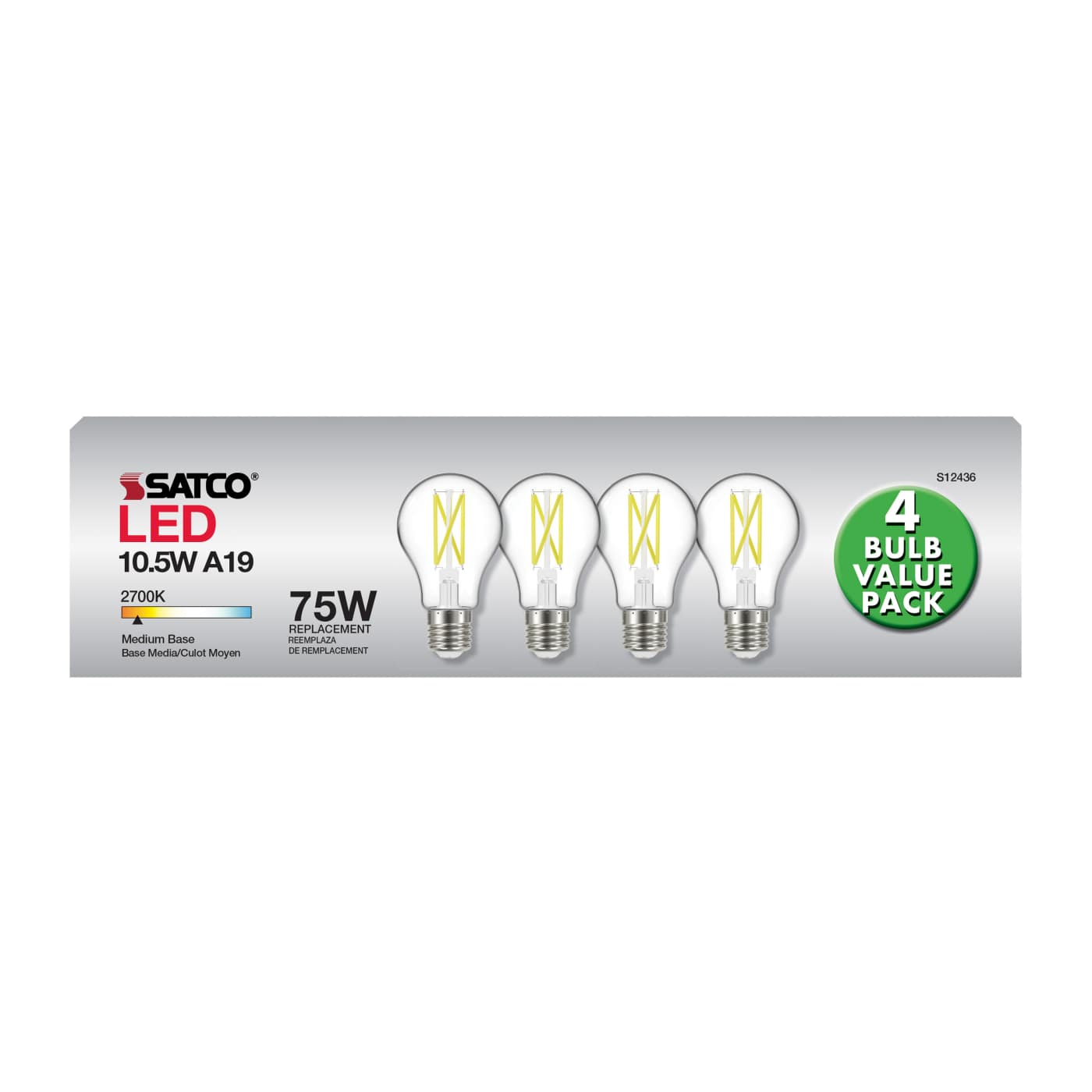 10.5A19/CL/LED/927/120V/4PK - S12436