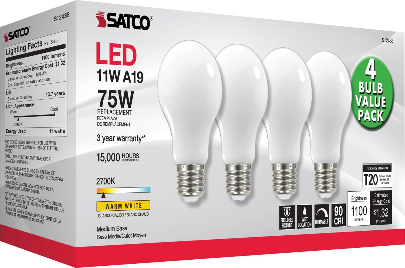 11A19/SW/LED/927/120V/4PK - S12438