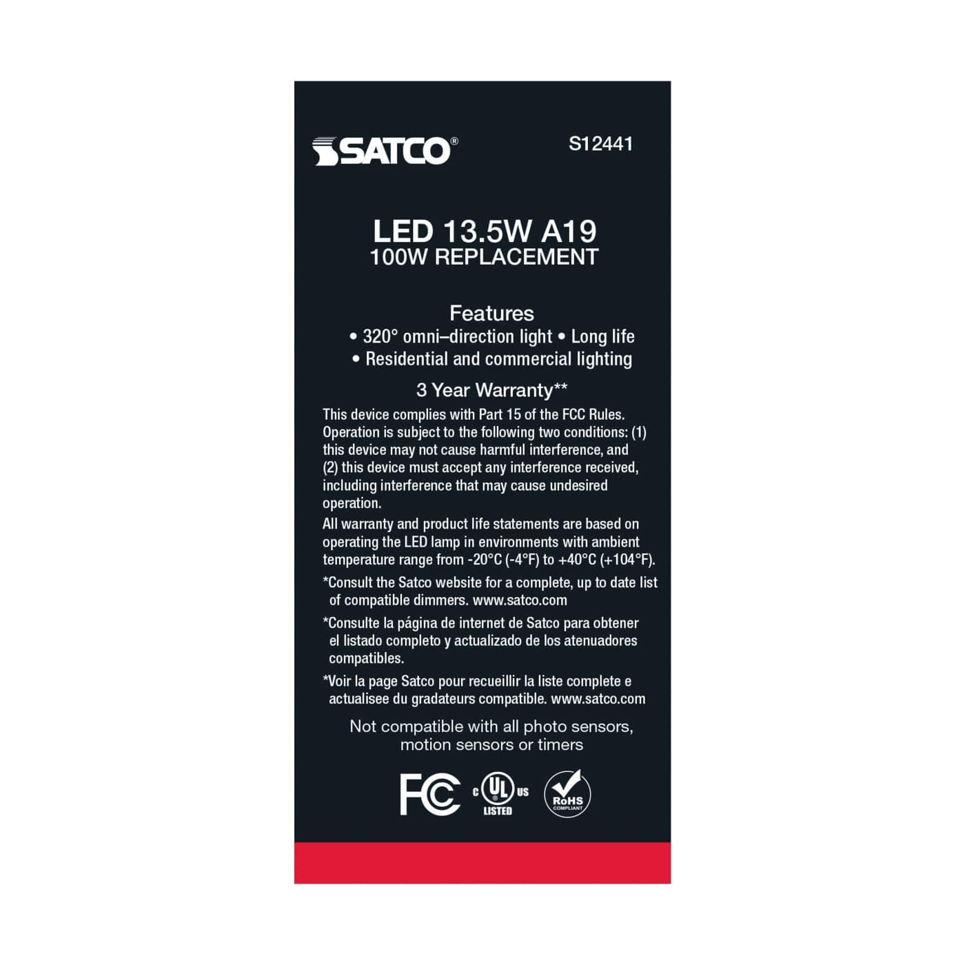 13.5A19/SW/LED/930/120V/4PK - S12441