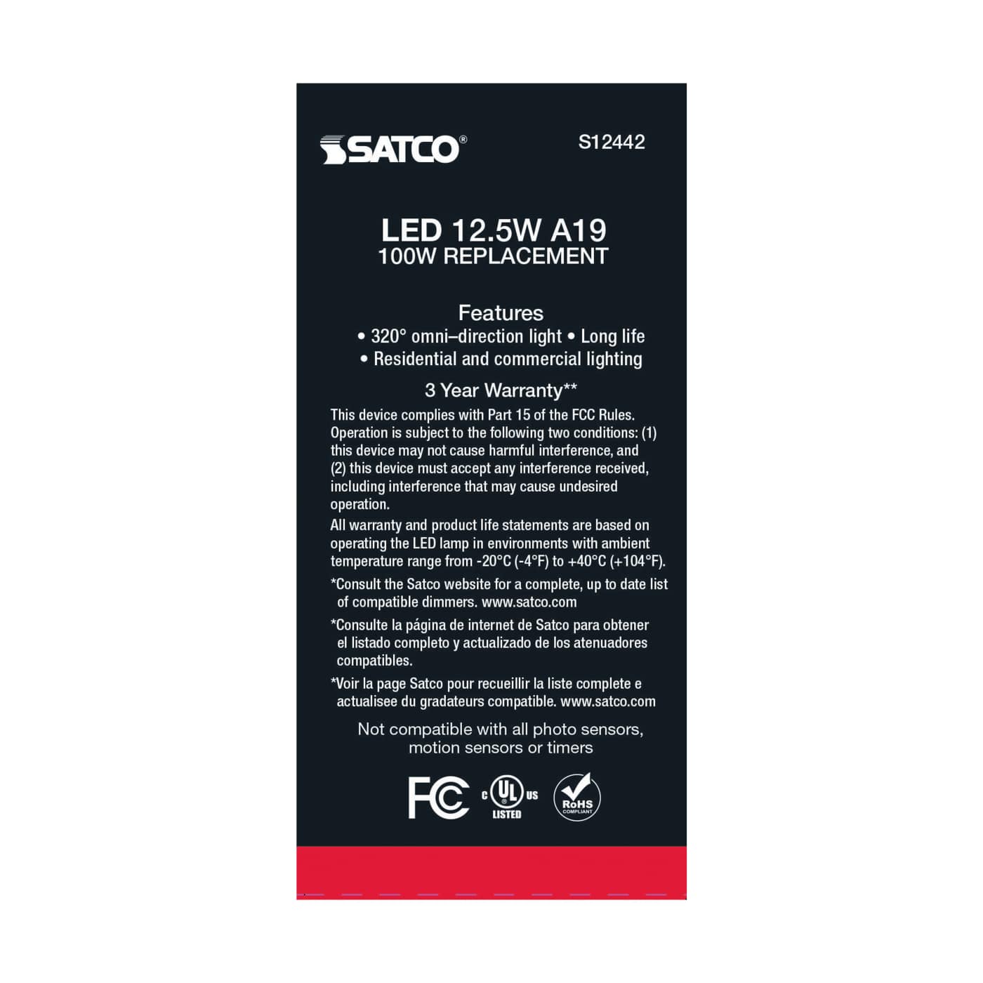 12.5A19/CL/LED/927/120V/4PK - S12442