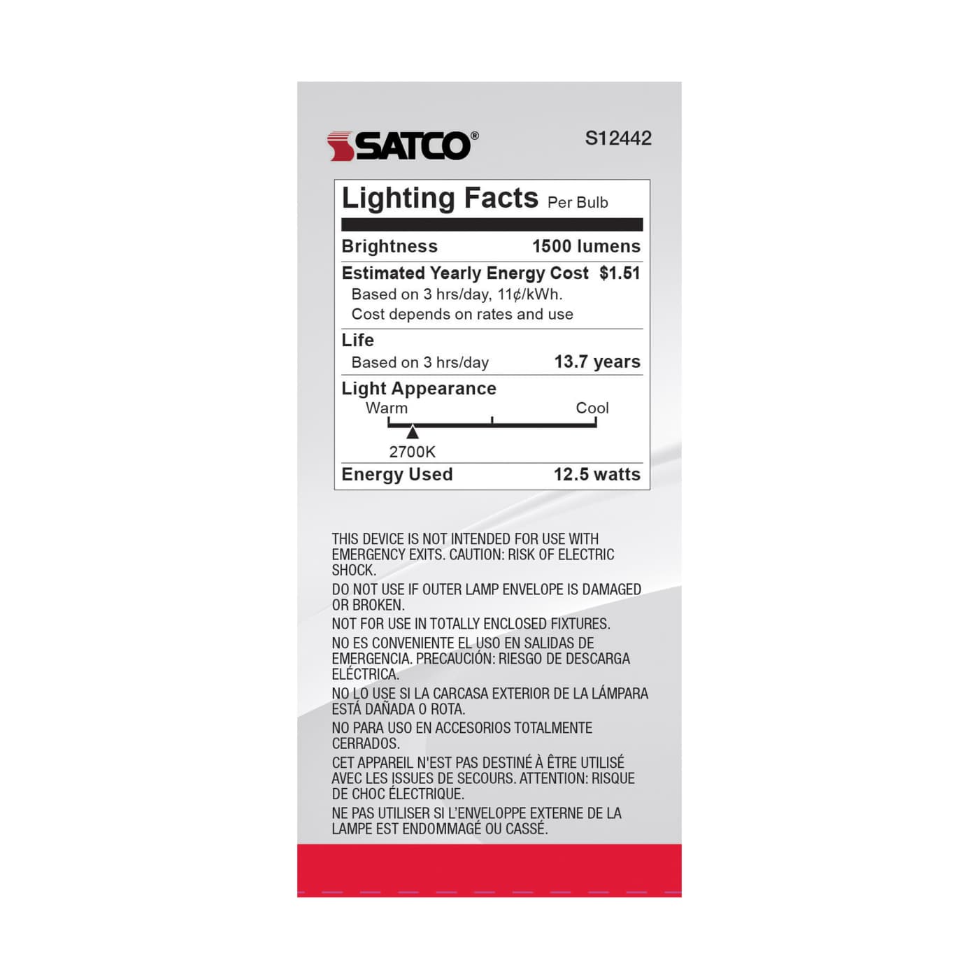 12.5A19/CL/LED/927/120V/4PK - S12442