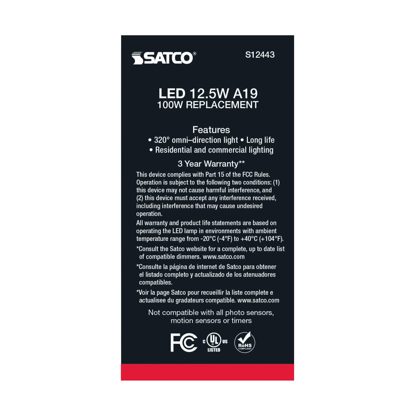 12.5A19/CL/LED/930/120V/4PK - S12443