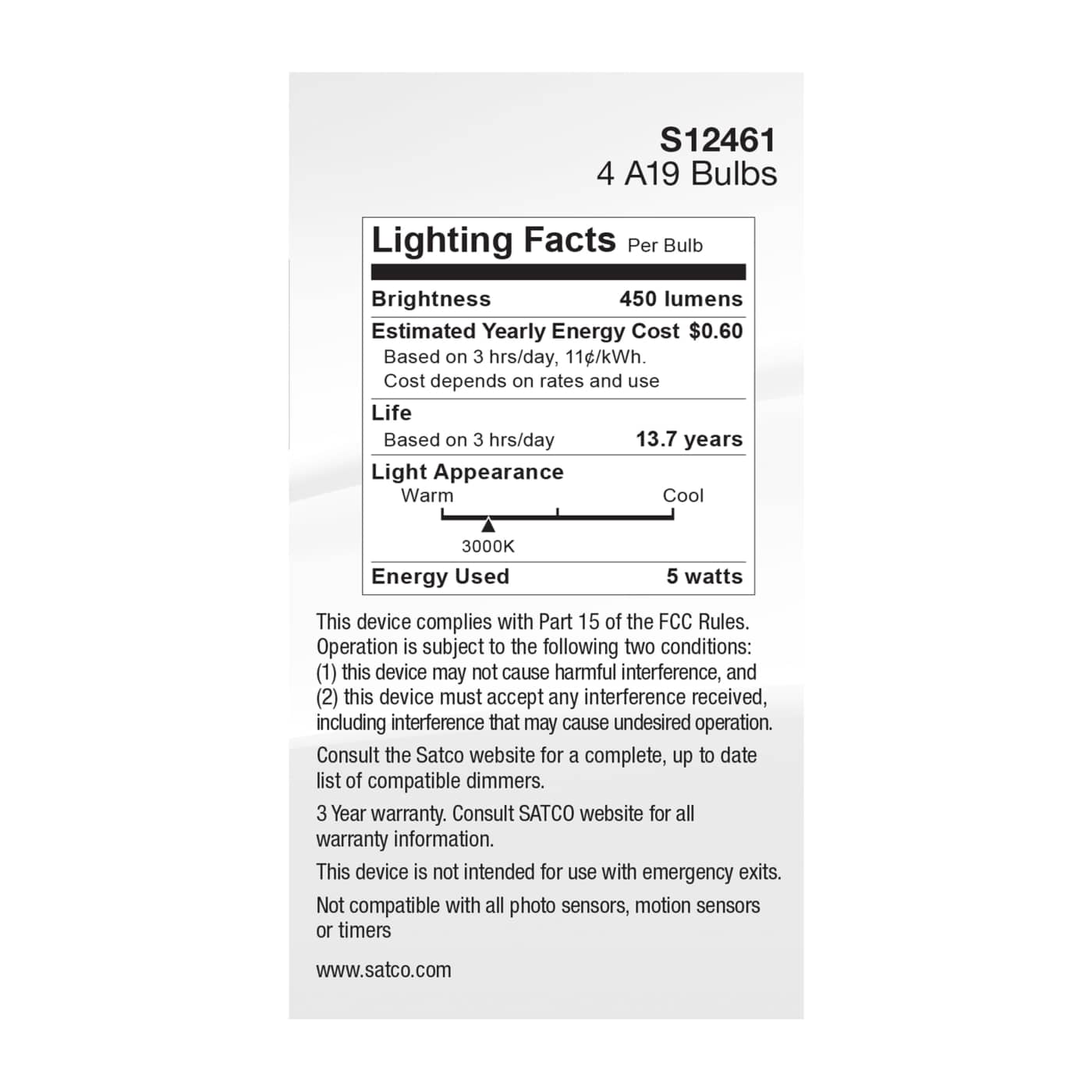 5A19/CL/LED/E26/930/4PK/120V - S12461
