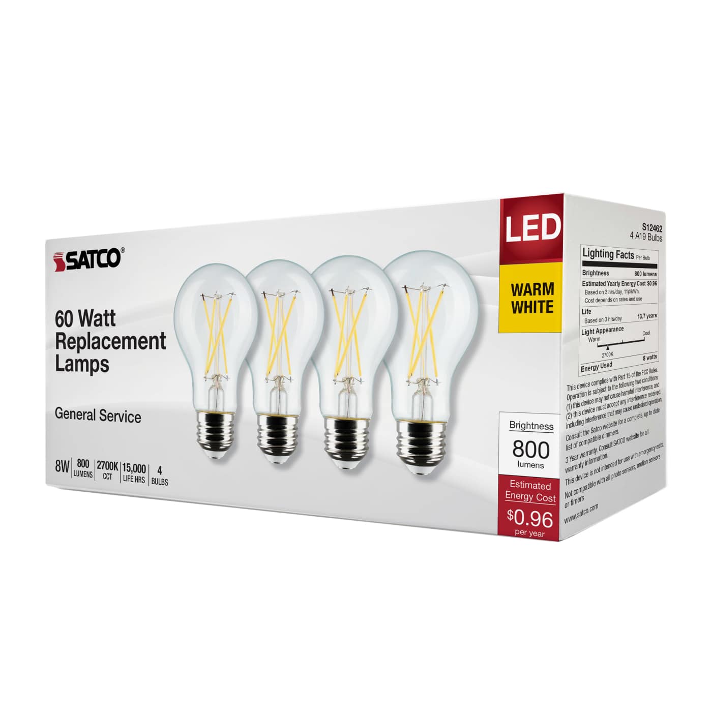 8A19/CL/4PK/E26/927/LED/120V - S12462