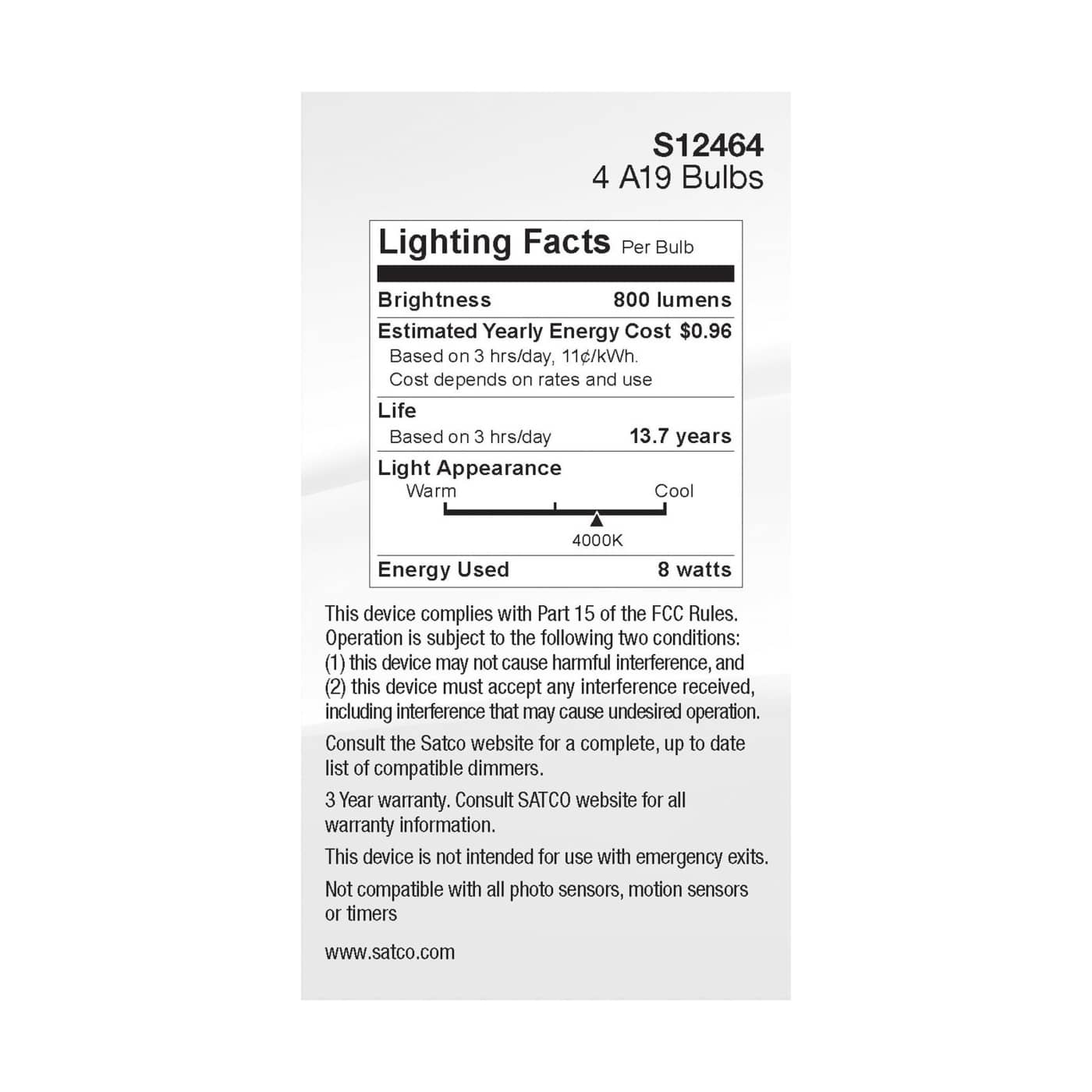 8A19/CL/LED/E26/940/4PK/120V - S12464