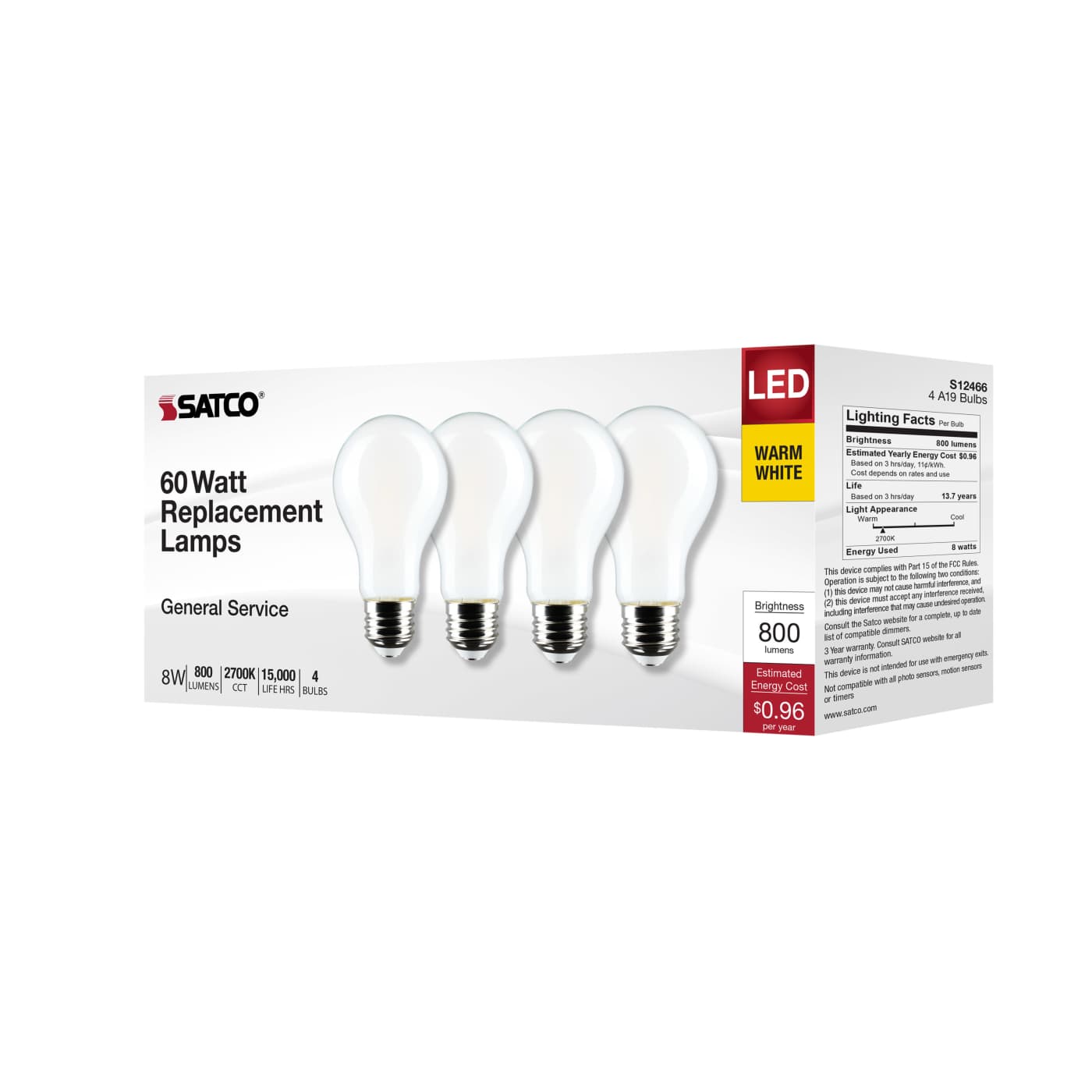 8A19/SW/LED/E26/927/4PK/120V - S12466