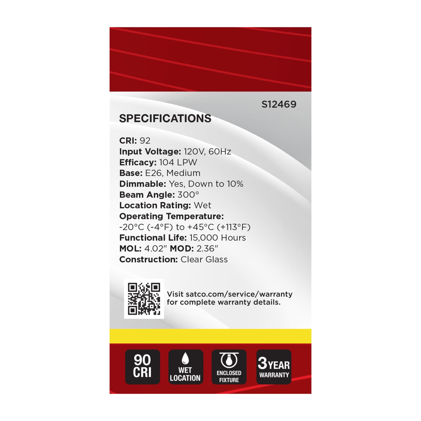 10.5A19/CL/LED/E26/935/120V - S12469