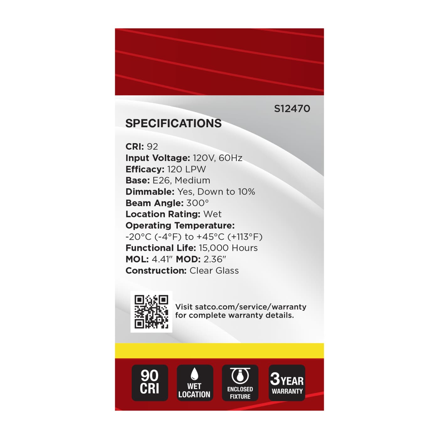 12.5A19/CL/LED/E26/935/120V - S12470