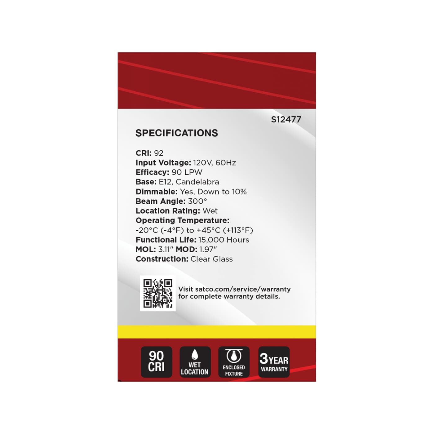 5.5G16.5/LED/CL/935/120V/E12 - S12477