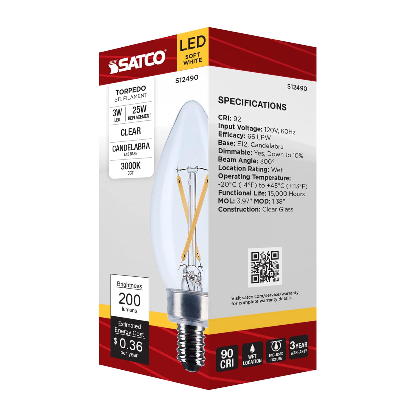 3B11/LED/930/CL/120V/E12 - S12490