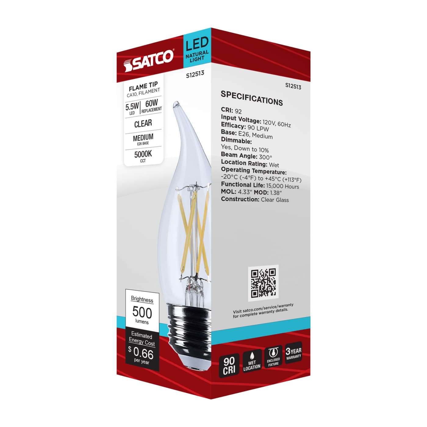 5.5CA10/LED/950/CL/120V/E26 - S12513