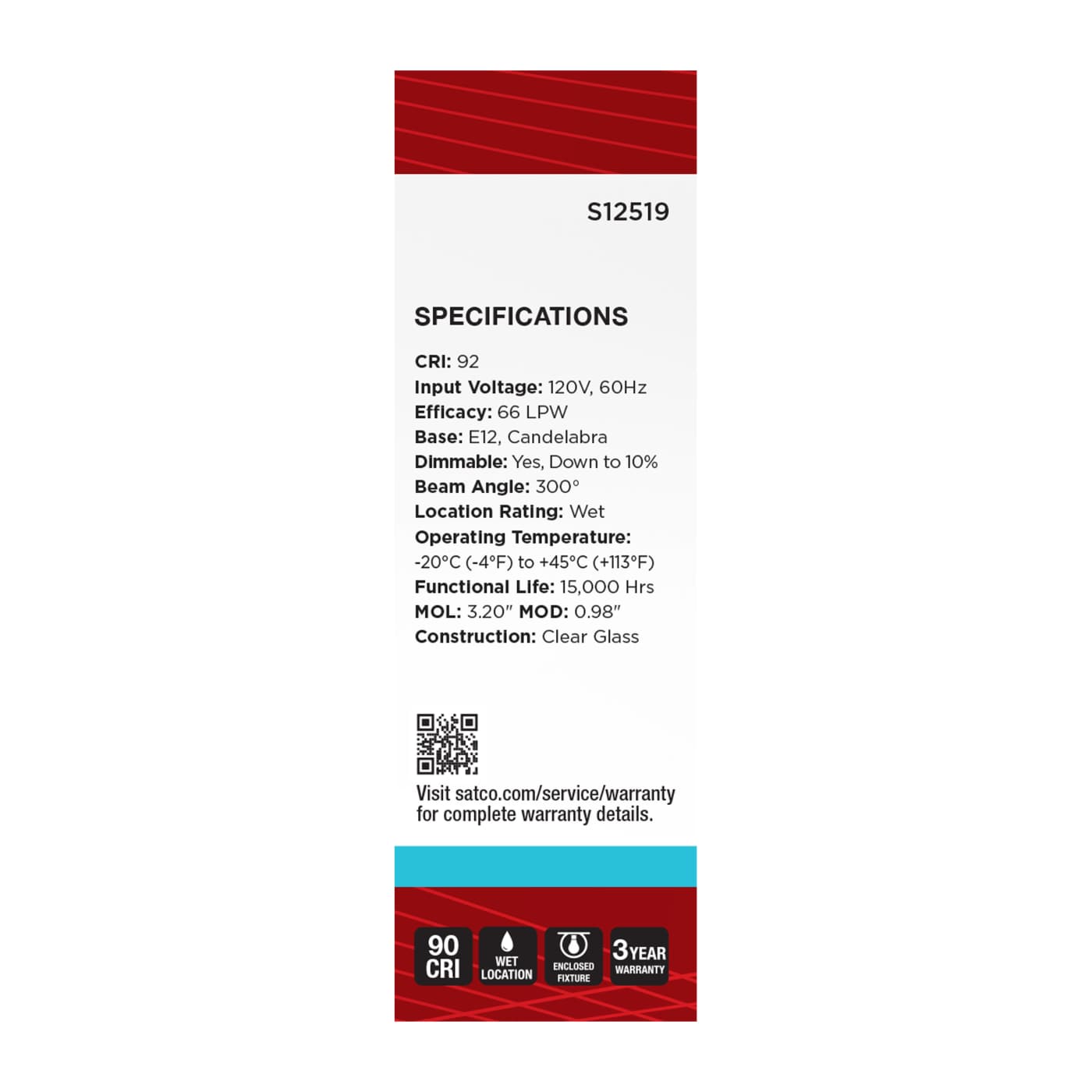 2.8T6/LED/CL/950/120V/E12 - S12519