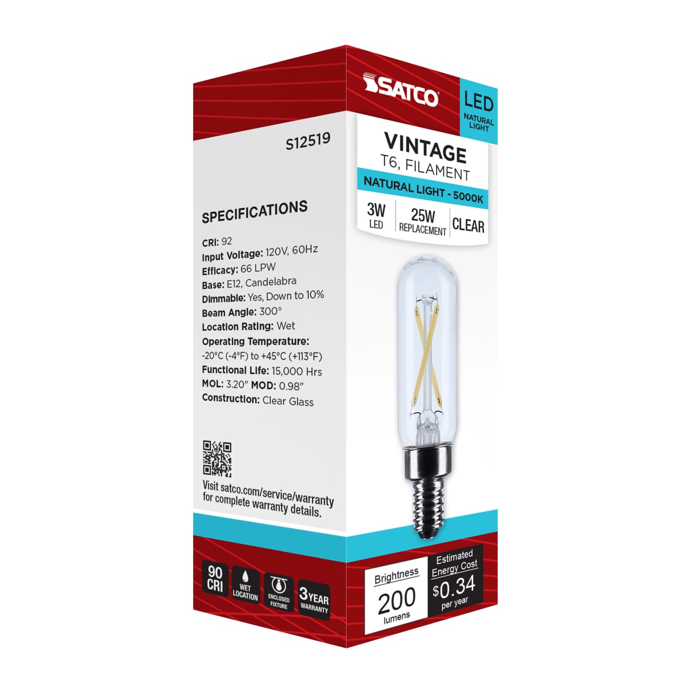 2.8T6/LED/CL/950/120V/E12 - S12519