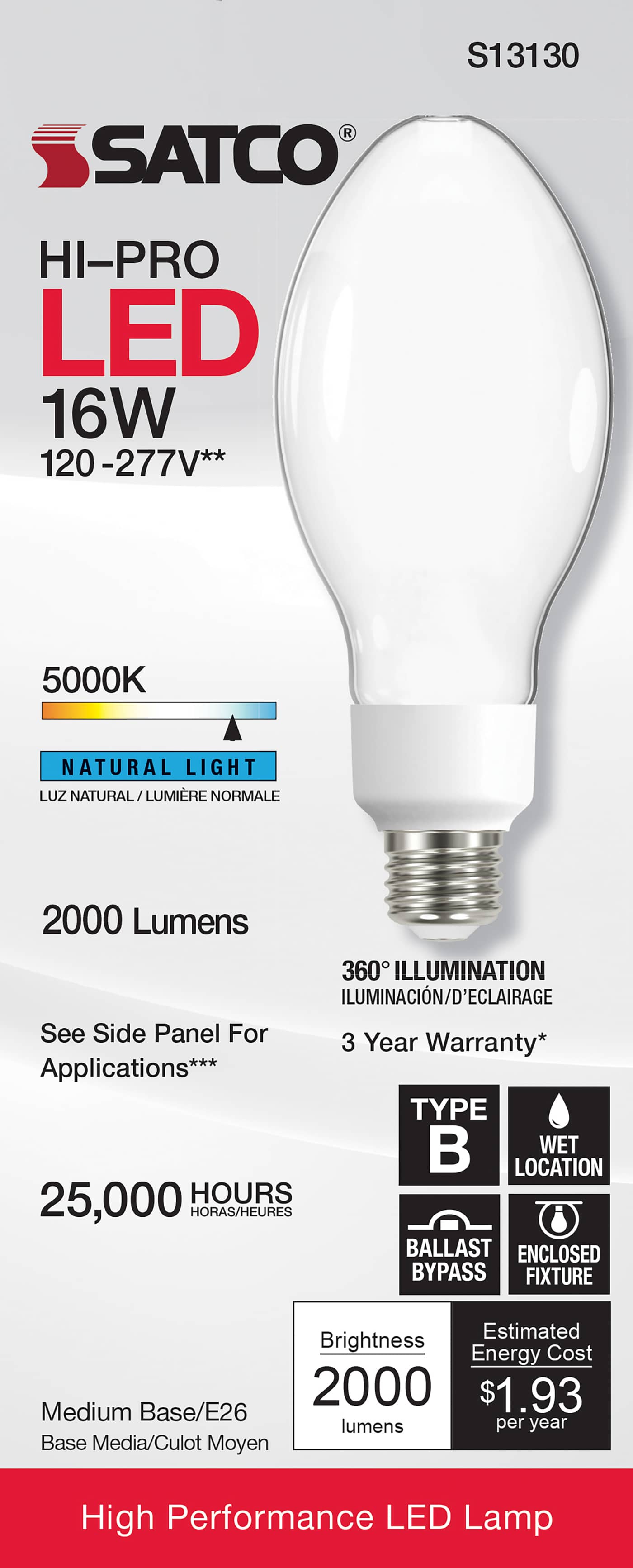 S13130 16W/LED/HID/ED23/850/E26