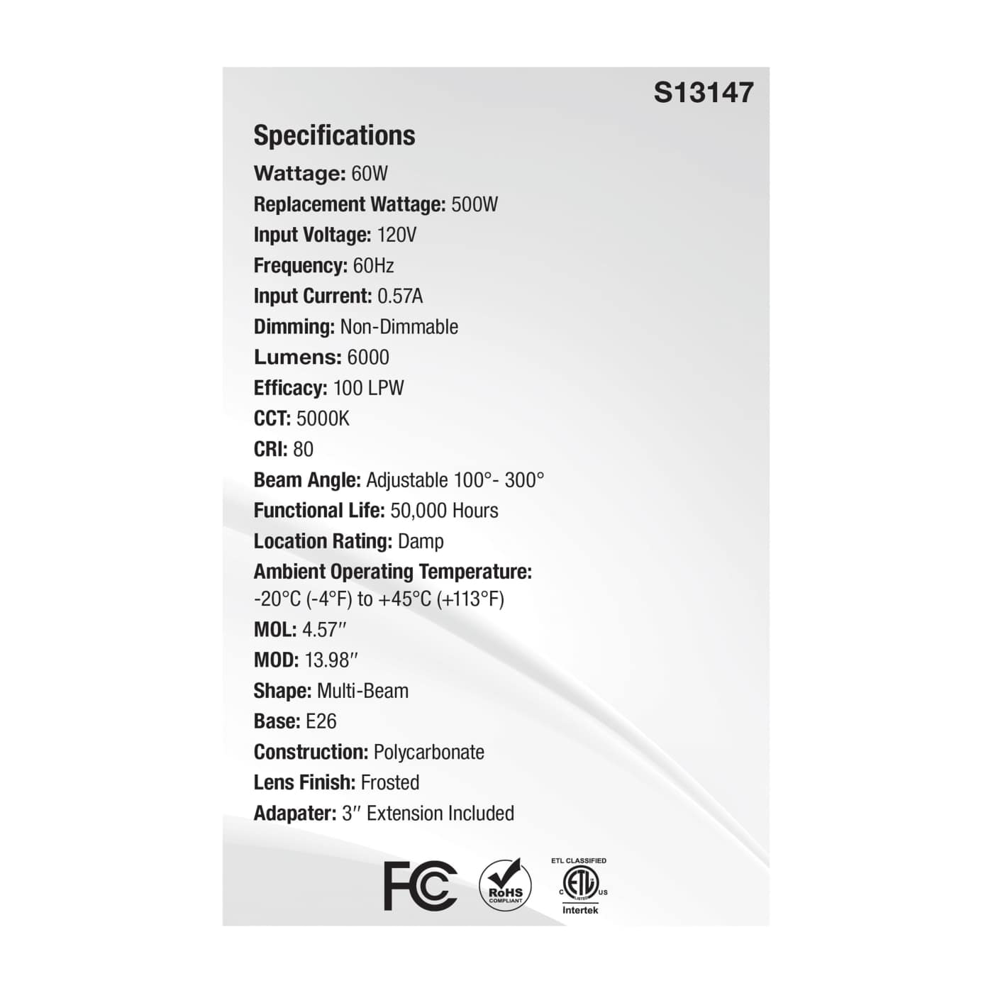 60W/LED/UTL/MB/5000K - S13147