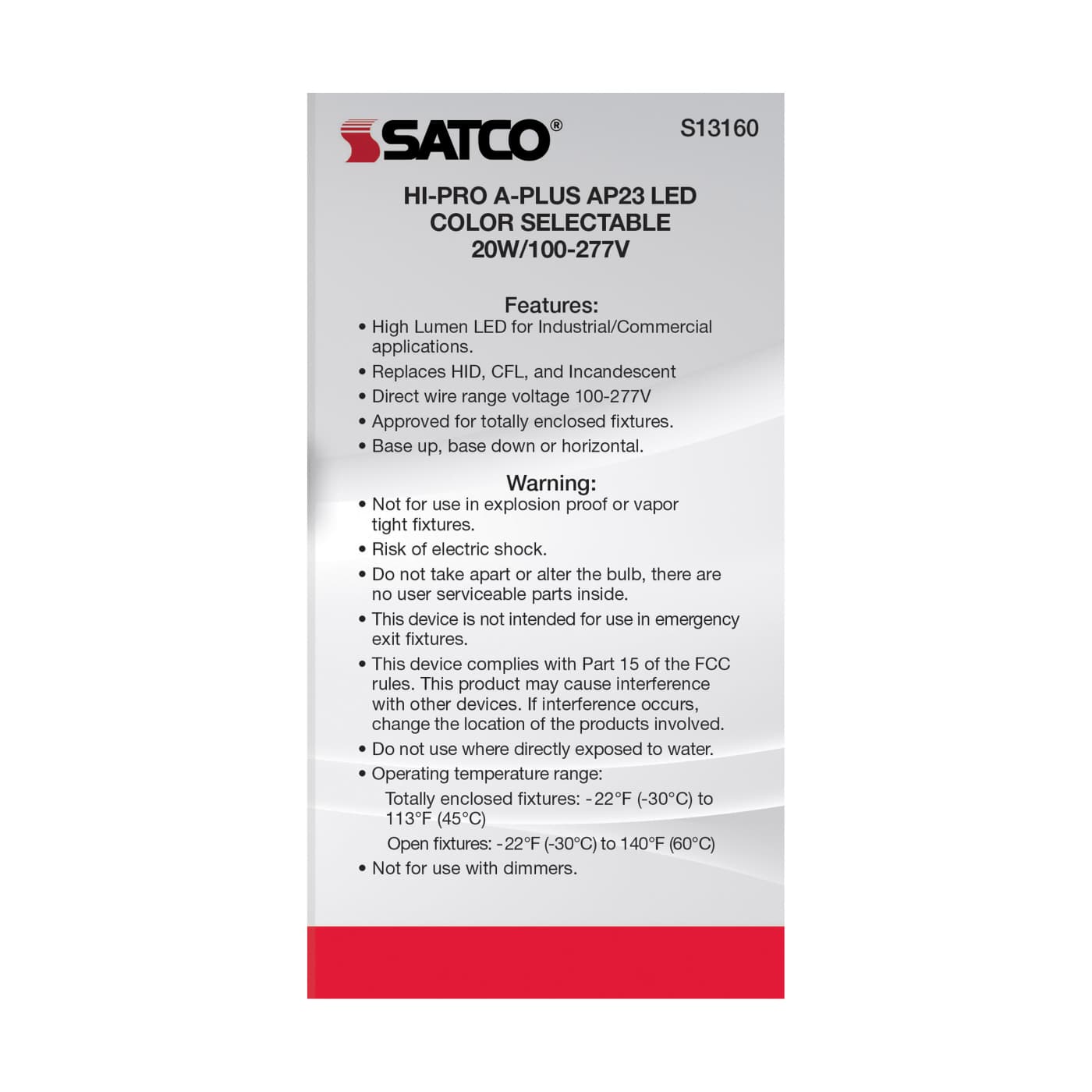 20W/AP23/LED/CCT/100-277V/E26 - S13160