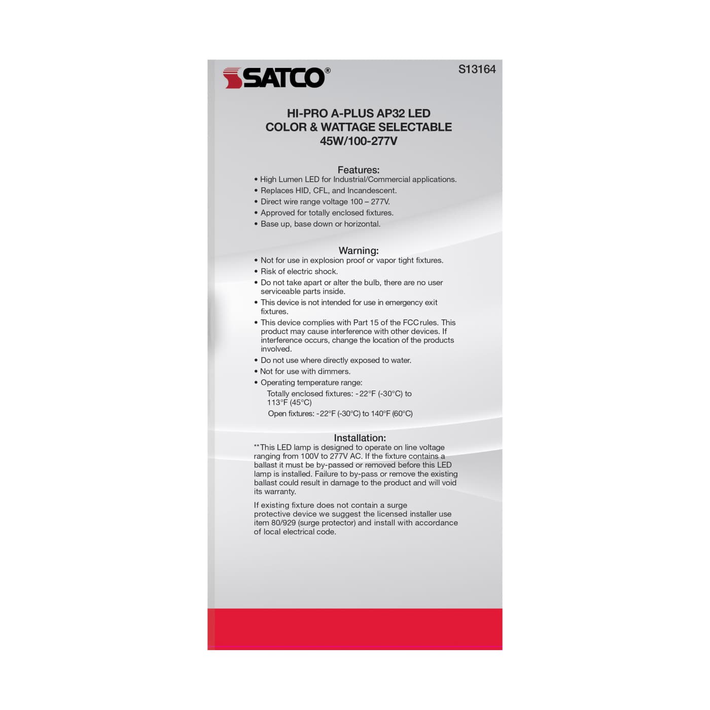 45W/AP32/LED/CCT/100-277V/E26 - S13164