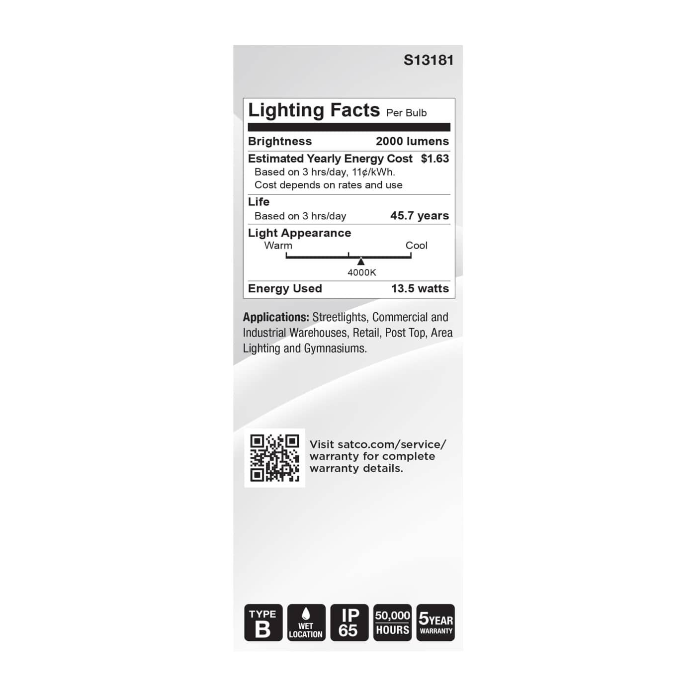 13.5W/LED/HID/ED17/840/E26/CL - S13181