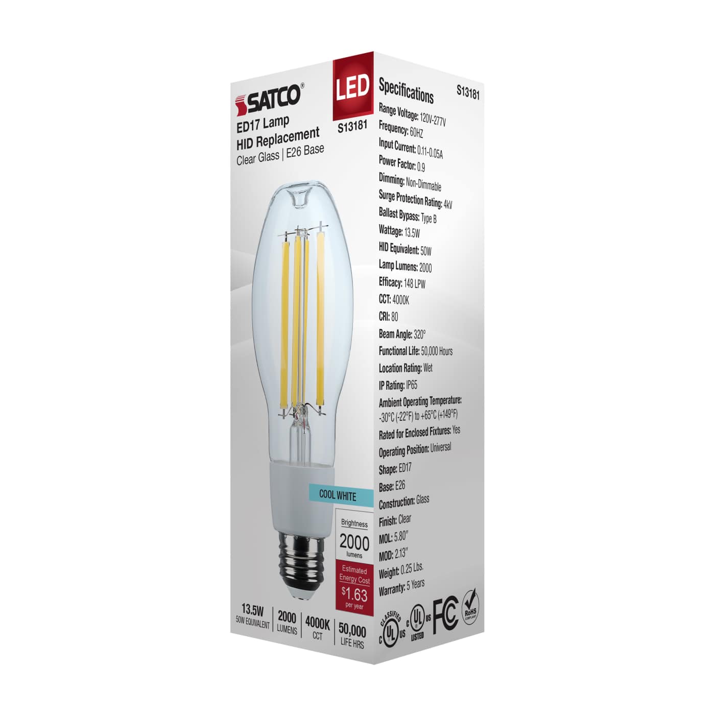 13.5W/LED/HID/ED17/840/E26/CL - S13181