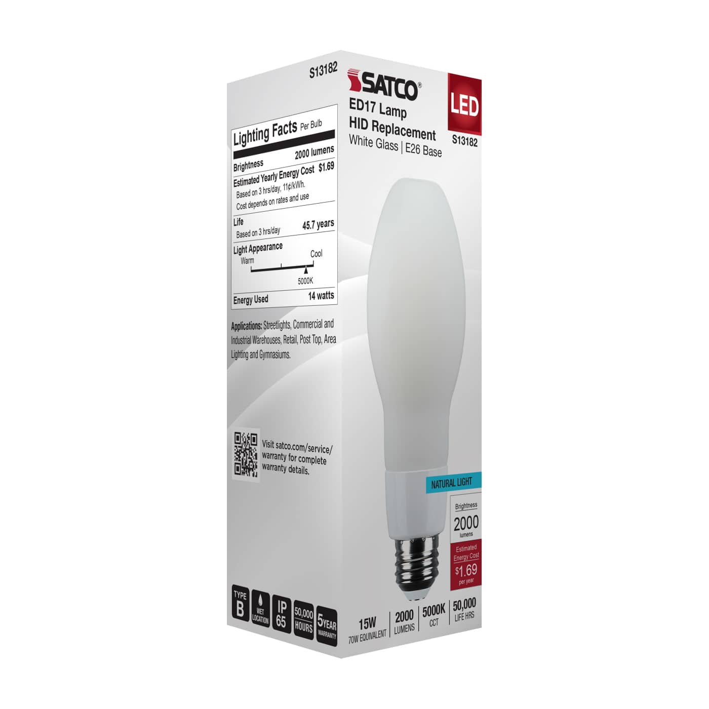 15W/LED/HID/ED17/850/E26/WH - S13182