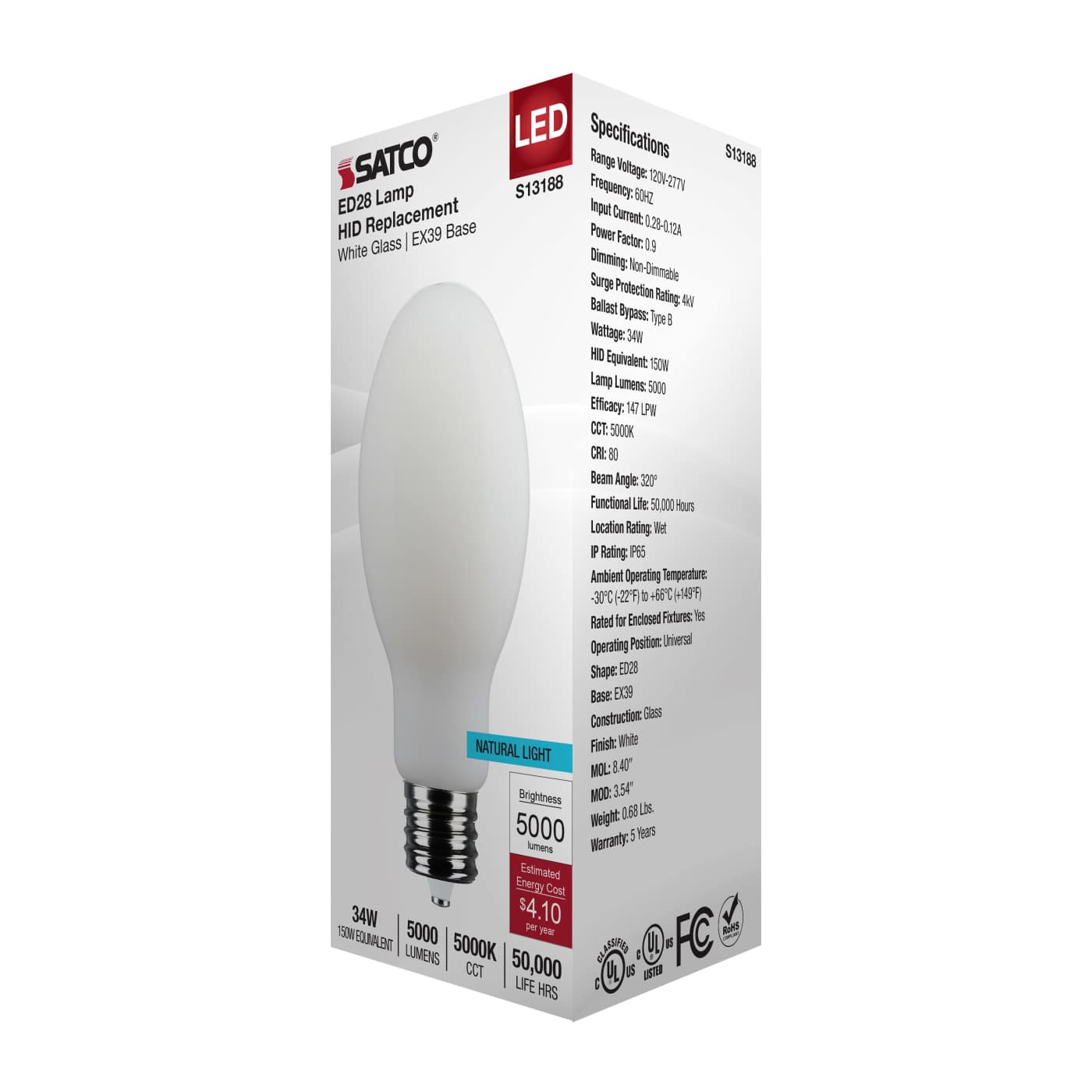34W/LED/HID/ED28/850/EX39/WH - S13188