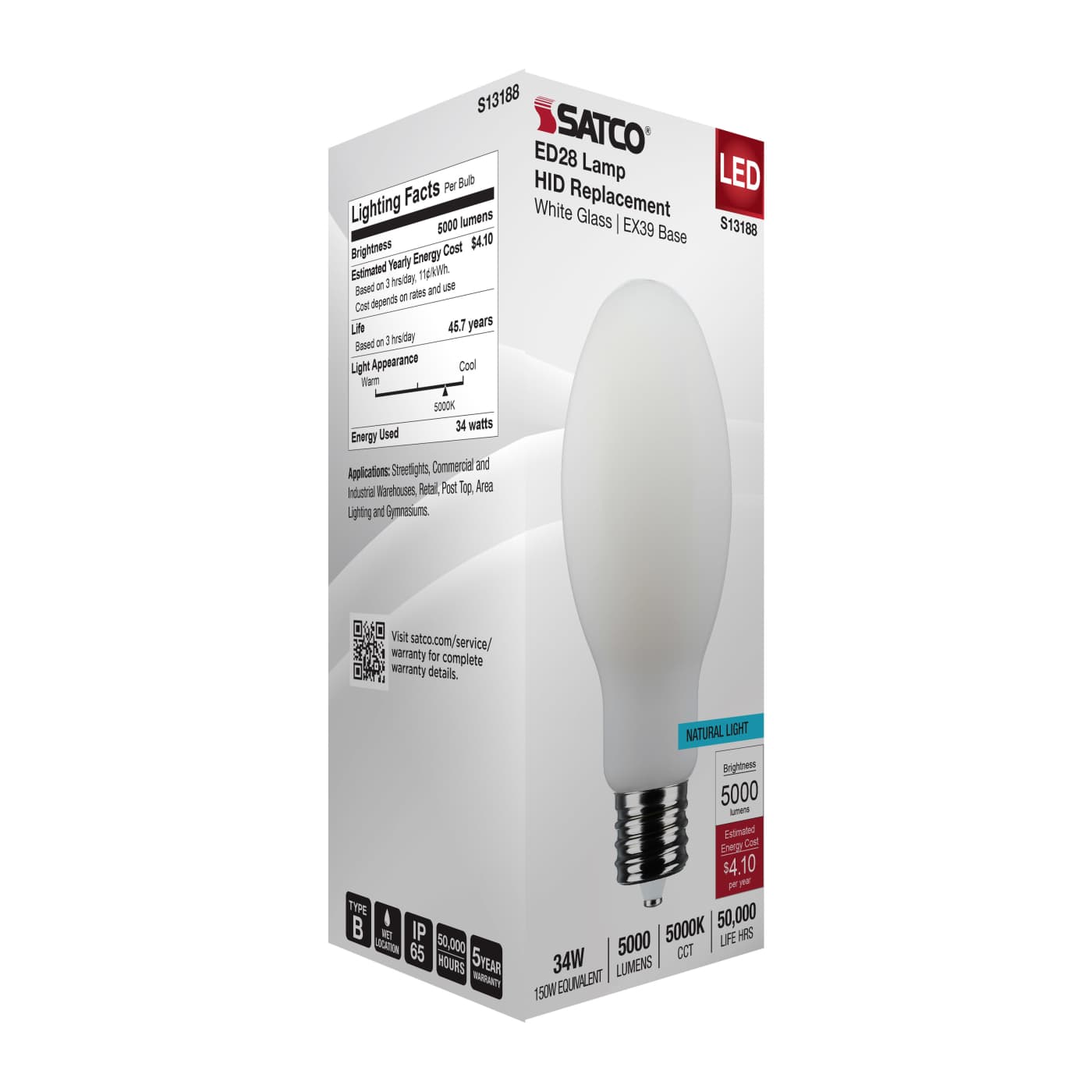 34W/LED/HID/ED28/850/EX39/WH - S13188