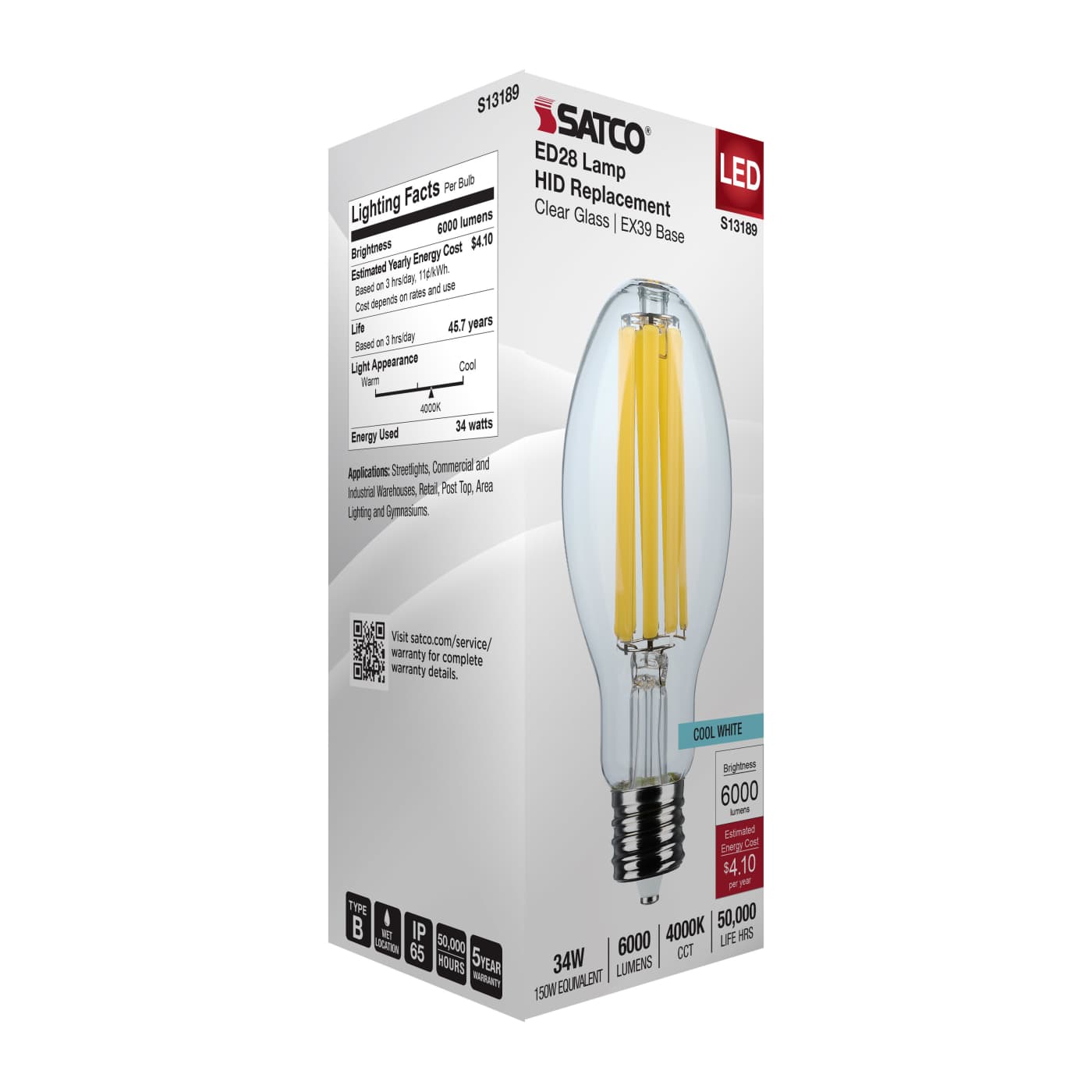 34W/LED/HID/ED28/840/EX39/CL - S13189