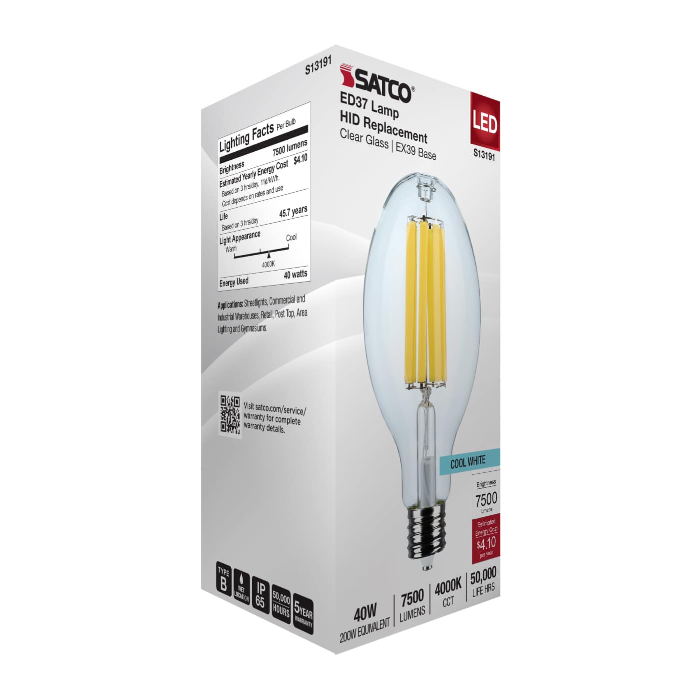 40W/LED/HID/ED37/840/EX39/CL - S13191