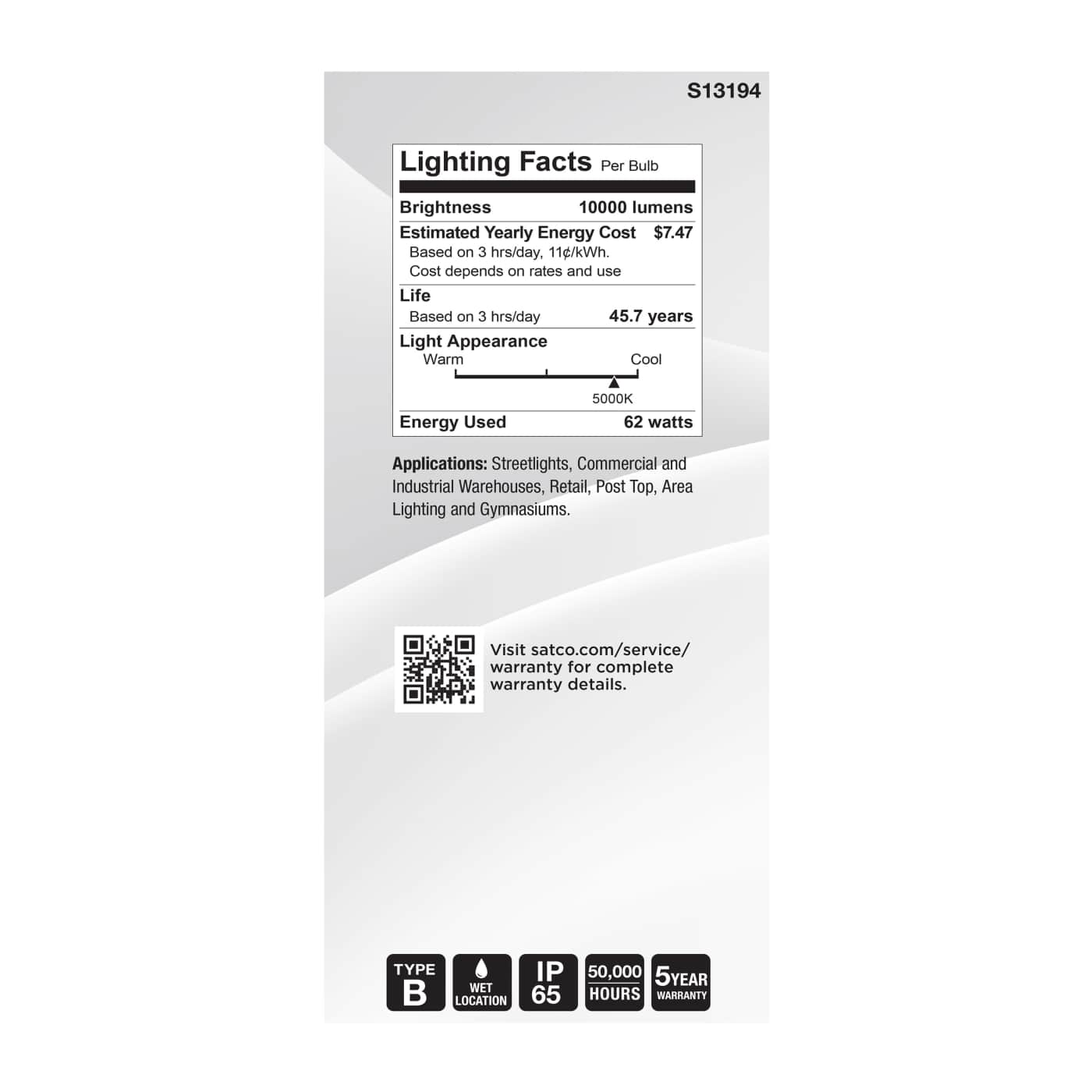 62W/LED/HID/ED37/850/EX39/WH - S13194