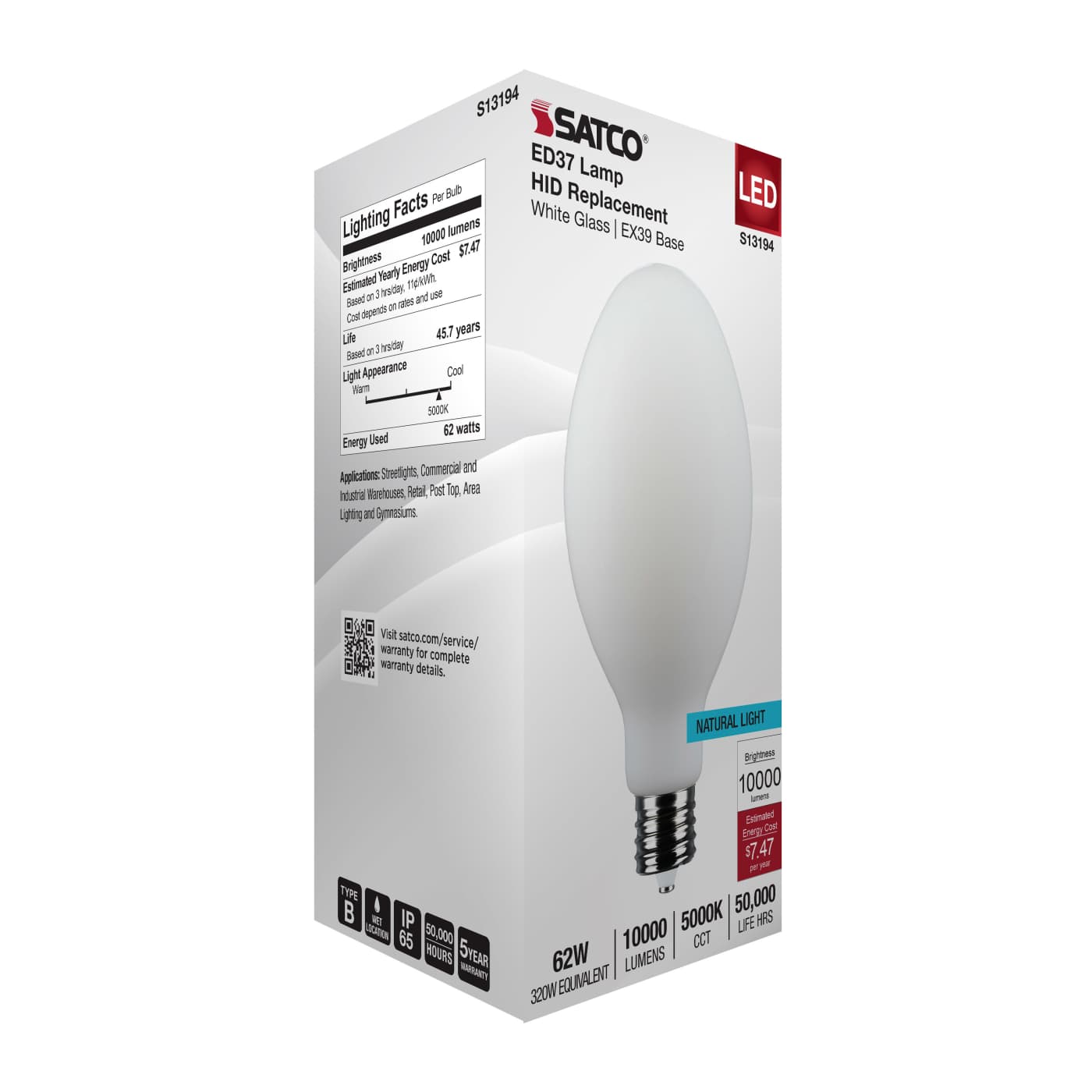 62W/LED/HID/ED37/850/EX39/WH - S13194