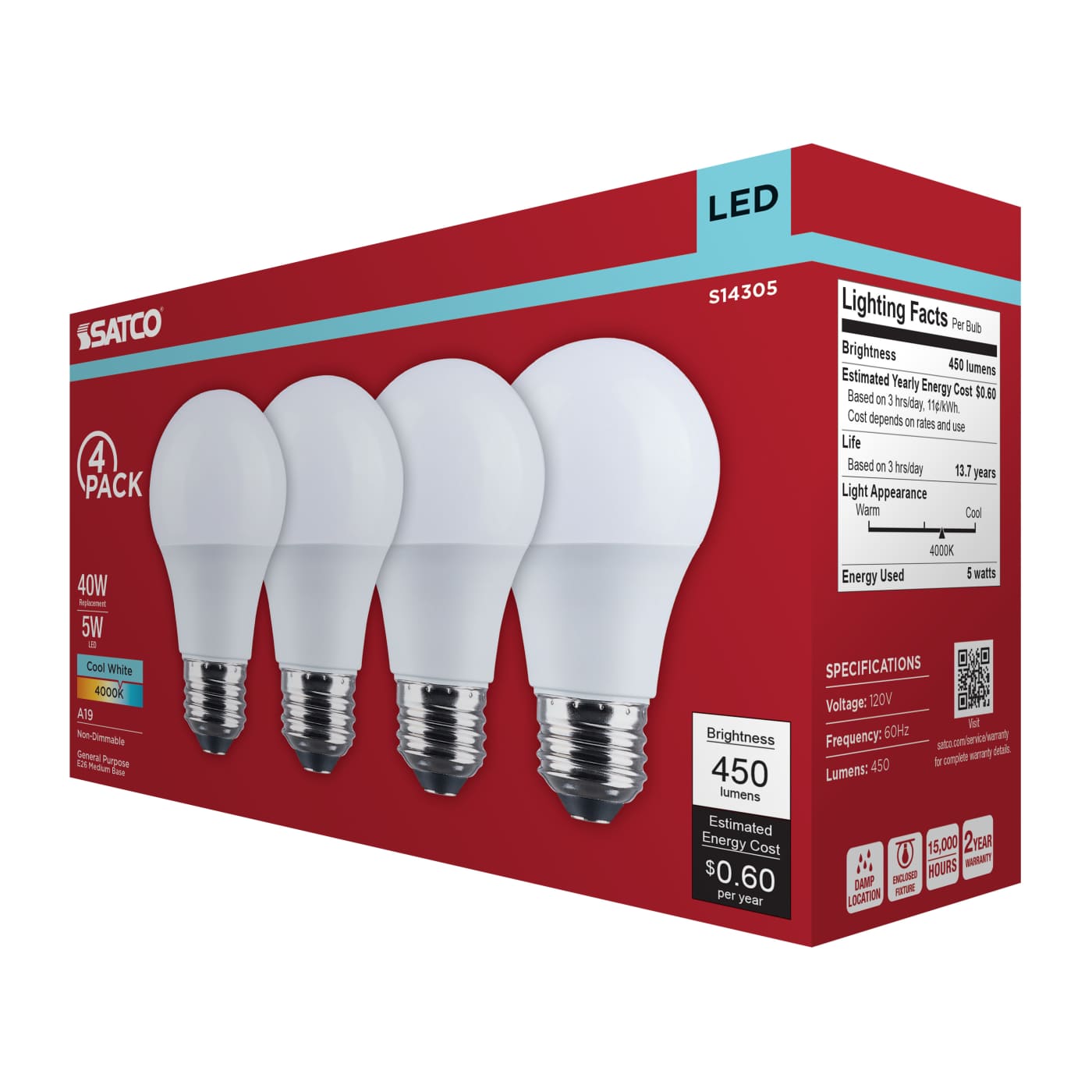 5A19L/840/E26/P/ND/4PK - S14305