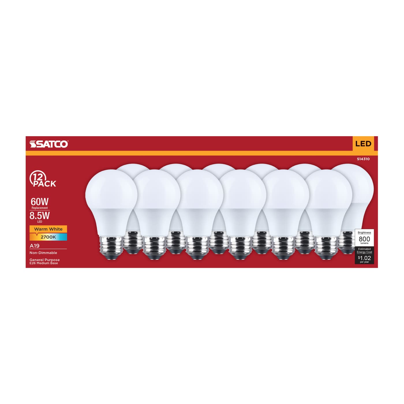 8.5A19L/827/E26/P/ND/12PK - S14310