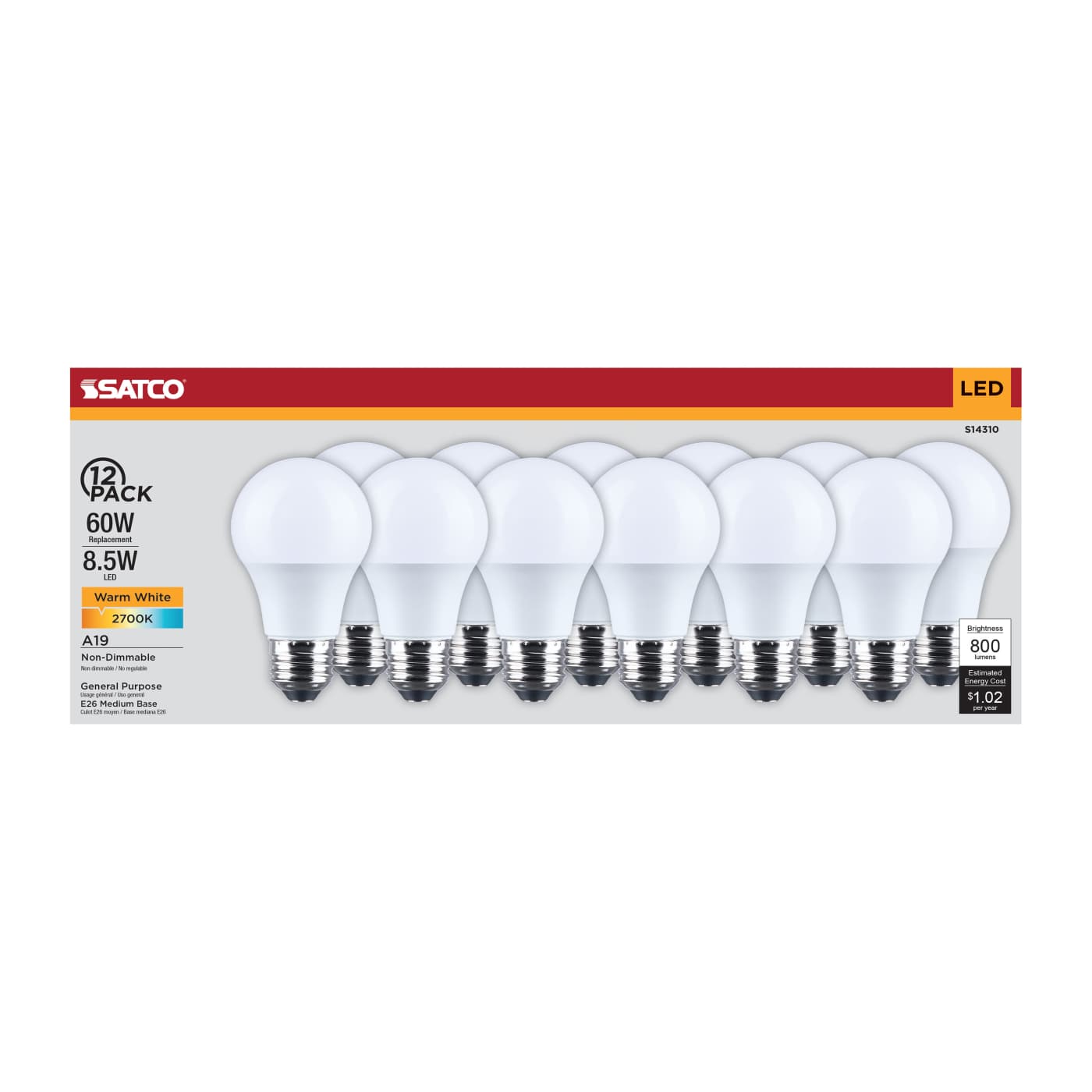 8.5A19L/827/E26/P/ND/12PK - S14310