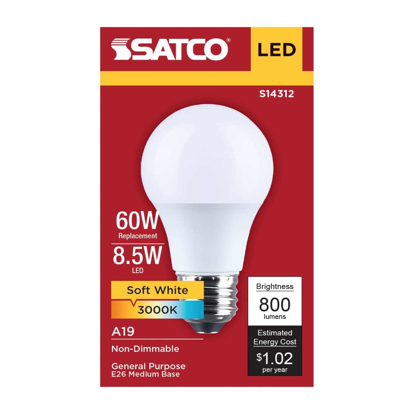 8.5A19L/830/E26/P/ND/1PK - S14312