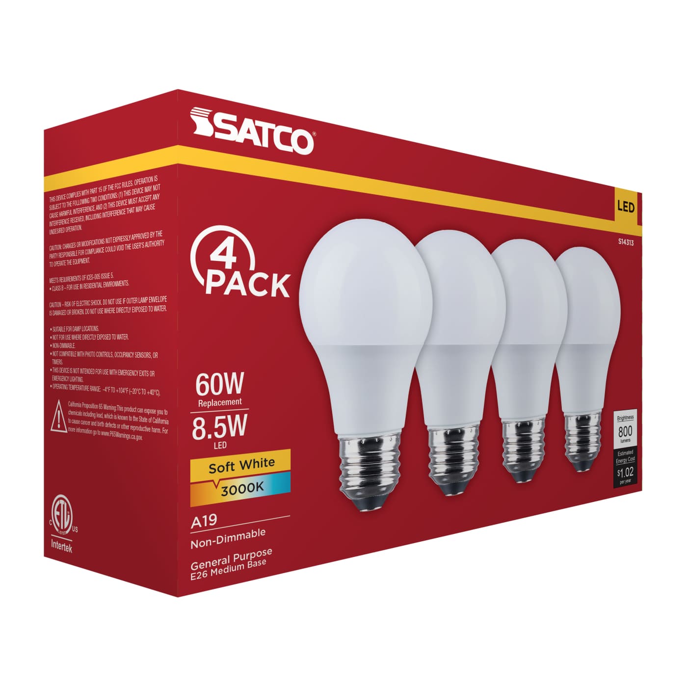 8.5A19L/830/E26/P/ND/4PK - S14313