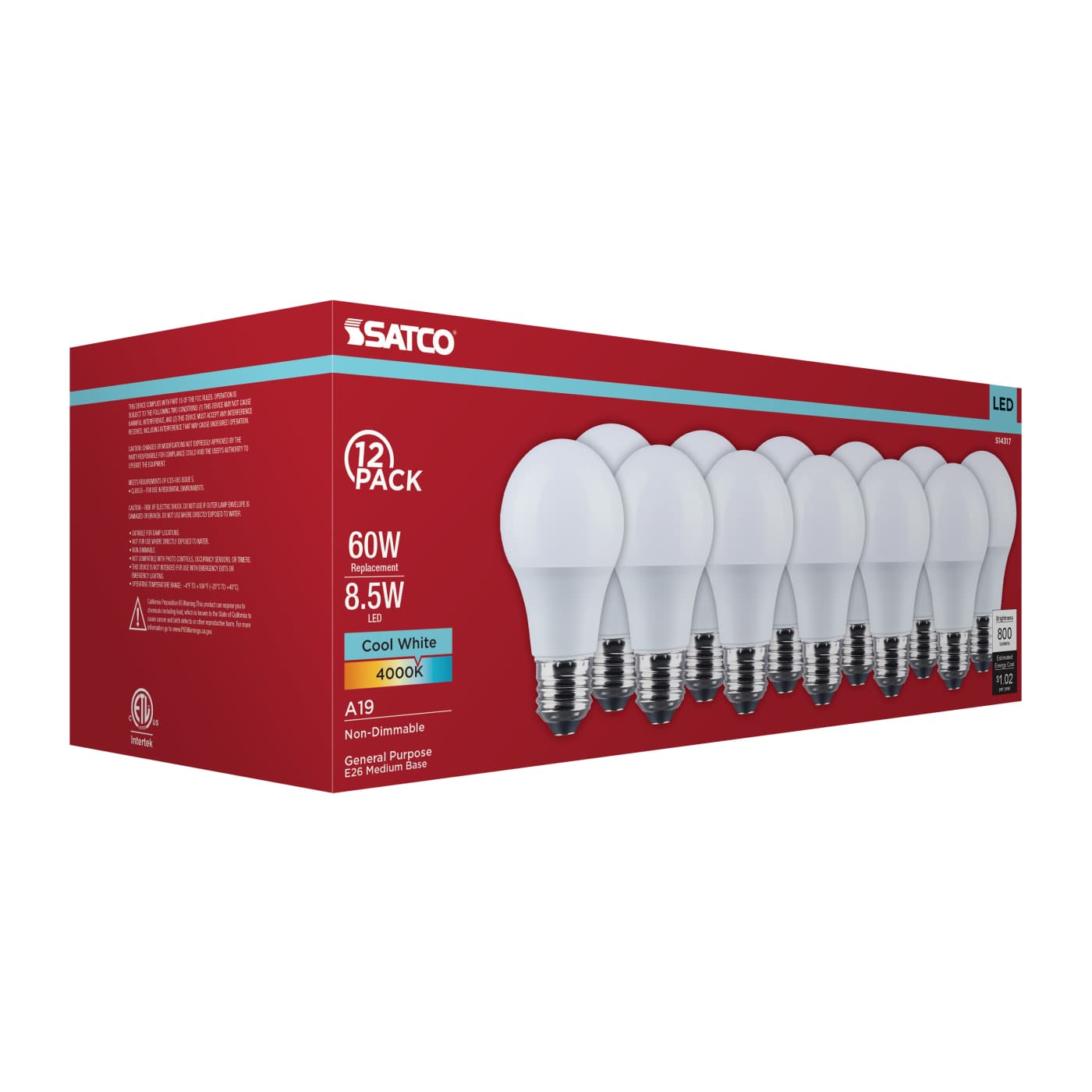 8.5A19L/840/E26/P/ND/12PK - S14317