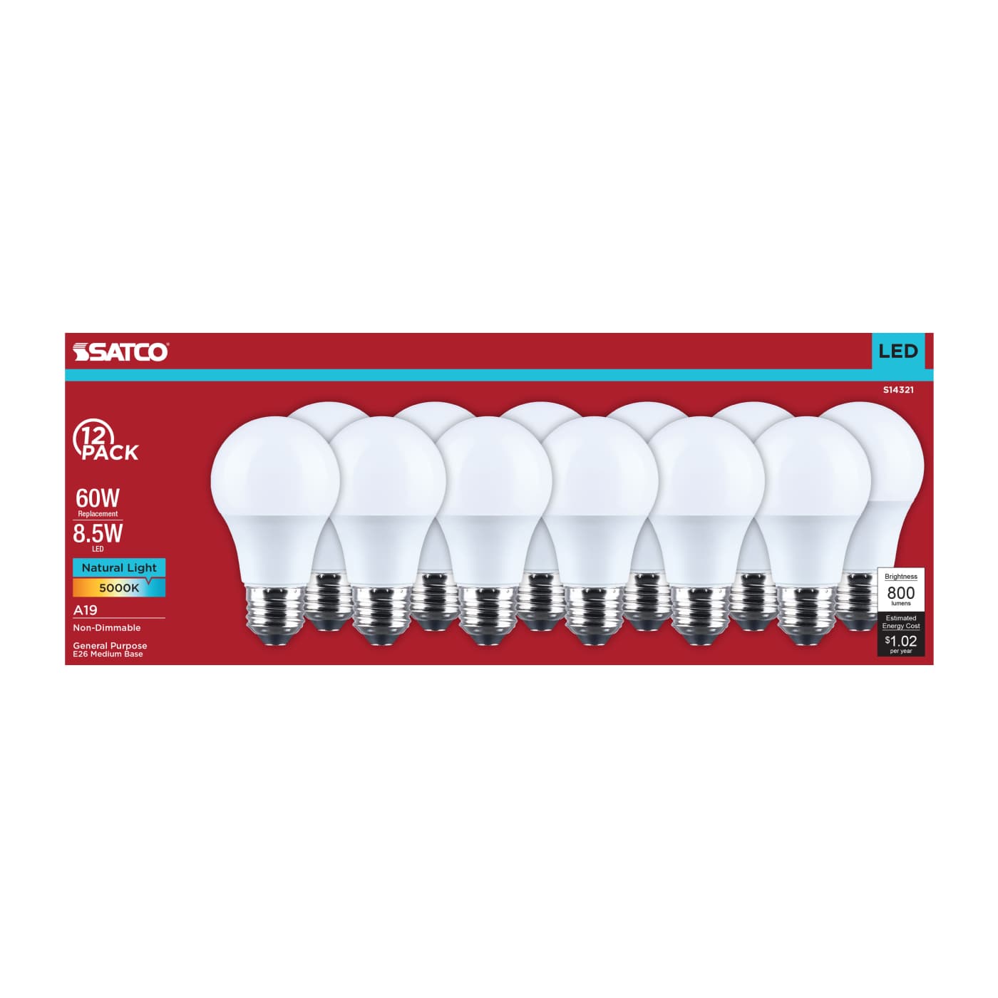 8.5A19L/850/E26/P/ND/12PK - S14321