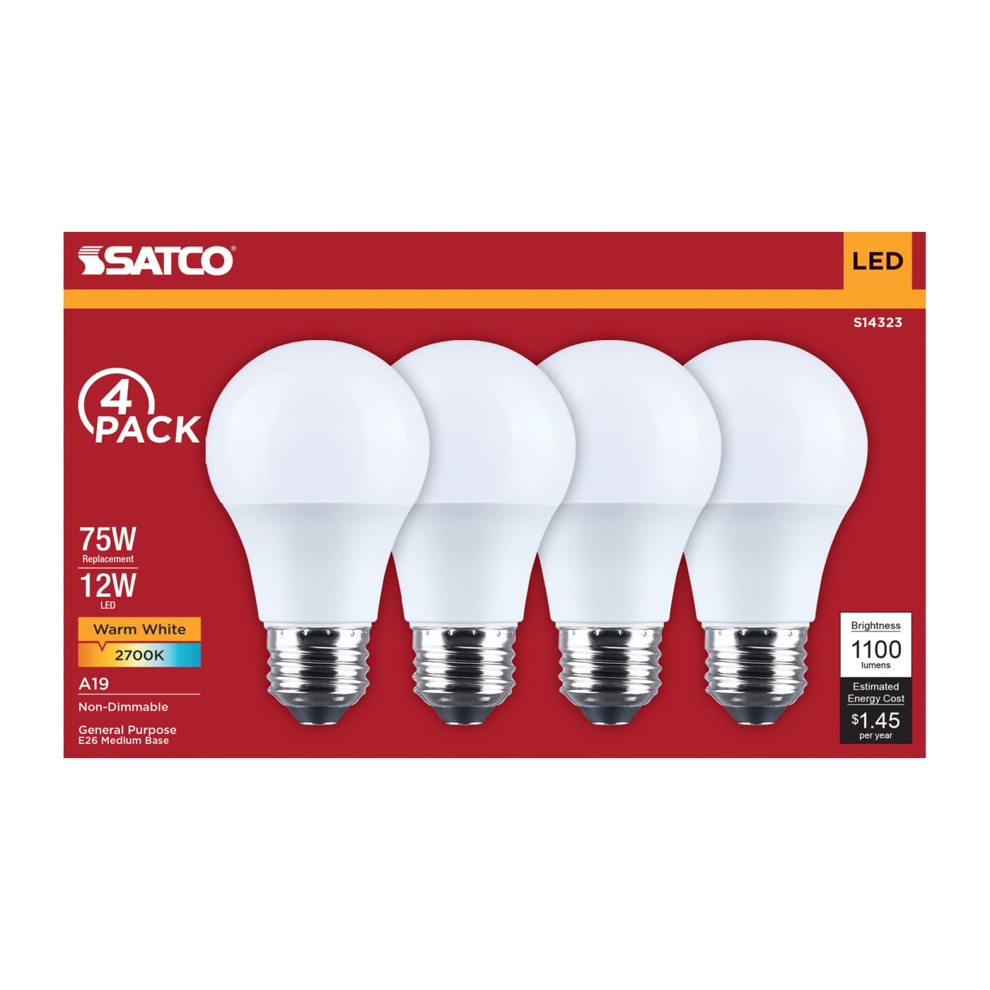 12A19L/827/E26/P/ND/4PK - S14323