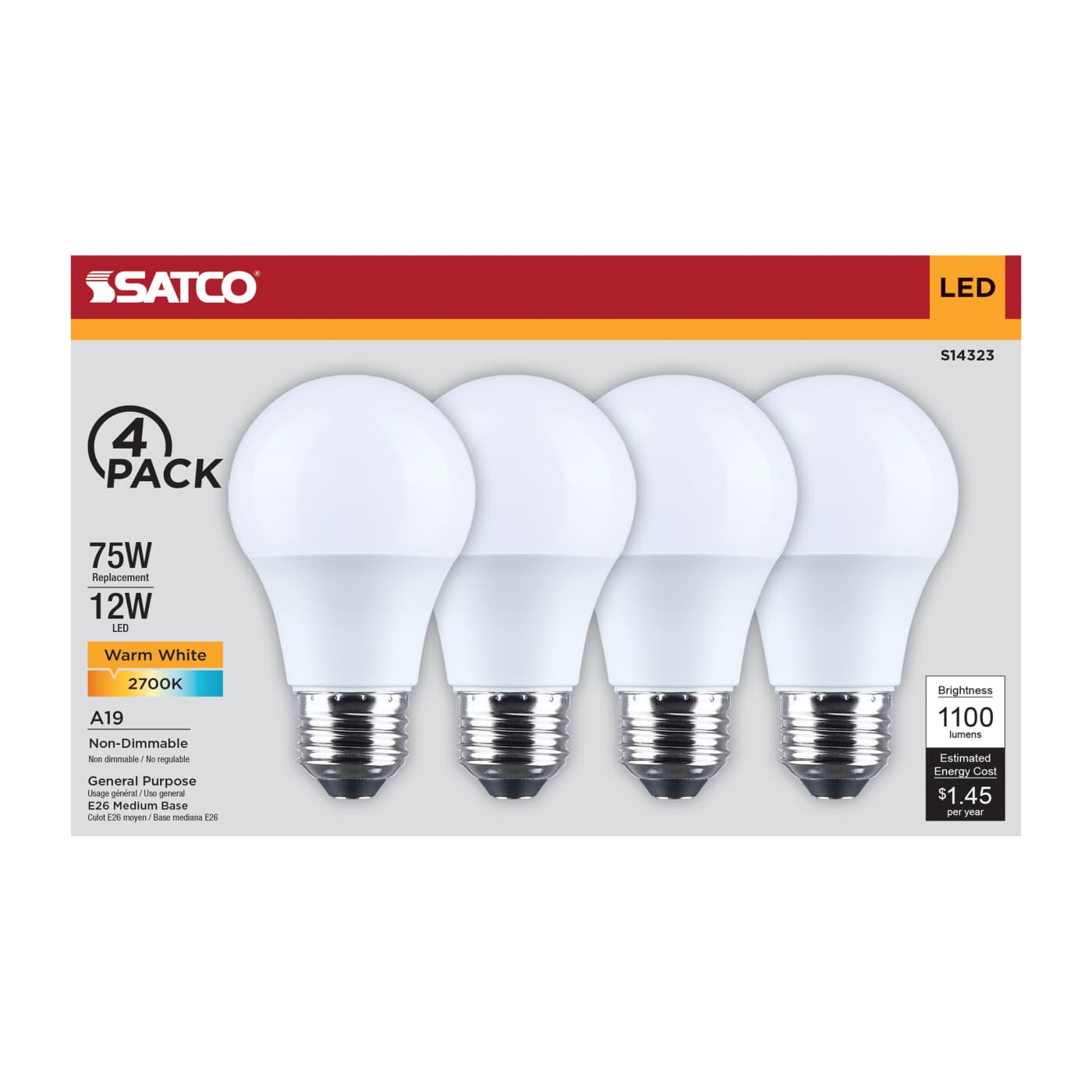 12A19L/827/E26/P/ND/4PK - S14323
