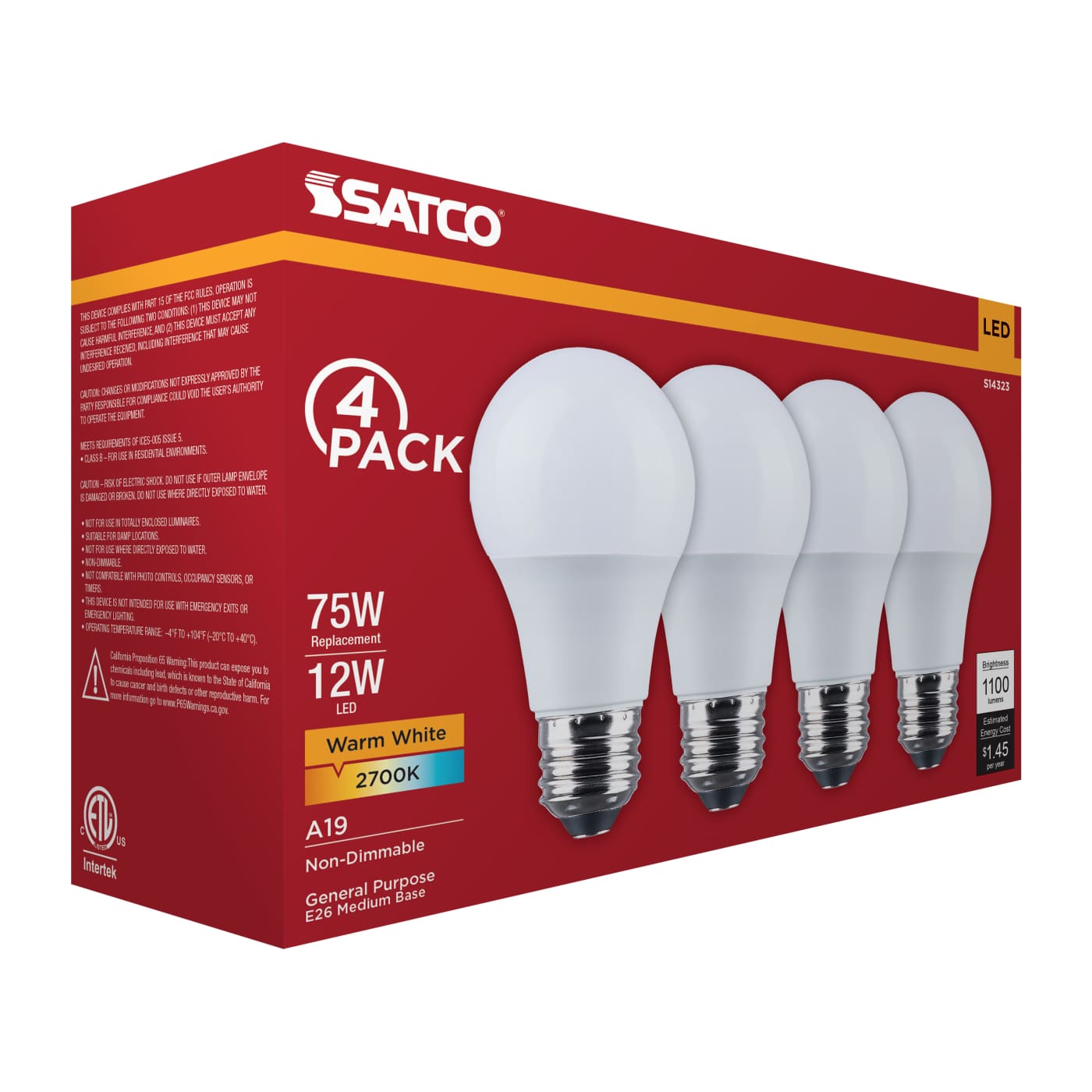 12A19L/827/E26/P/ND/4PK - S14323