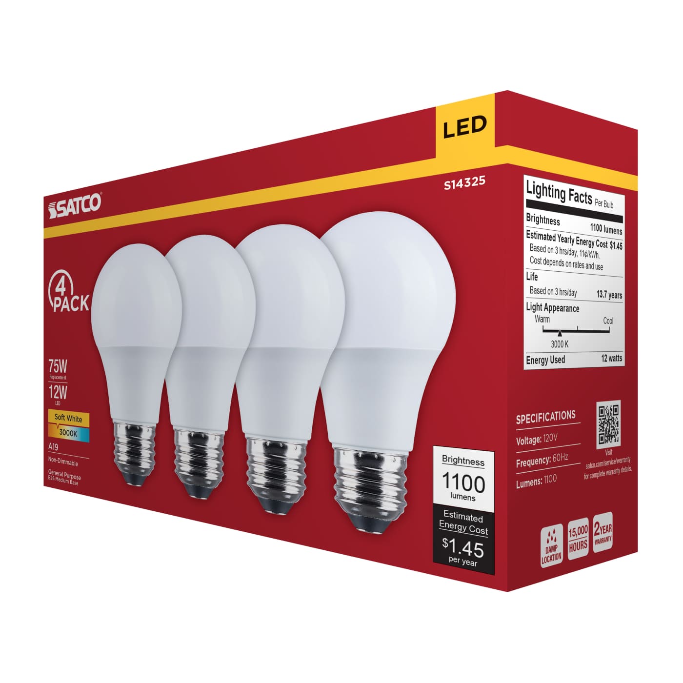 12A19L/830/E26/P/ND/4PK - S14325
