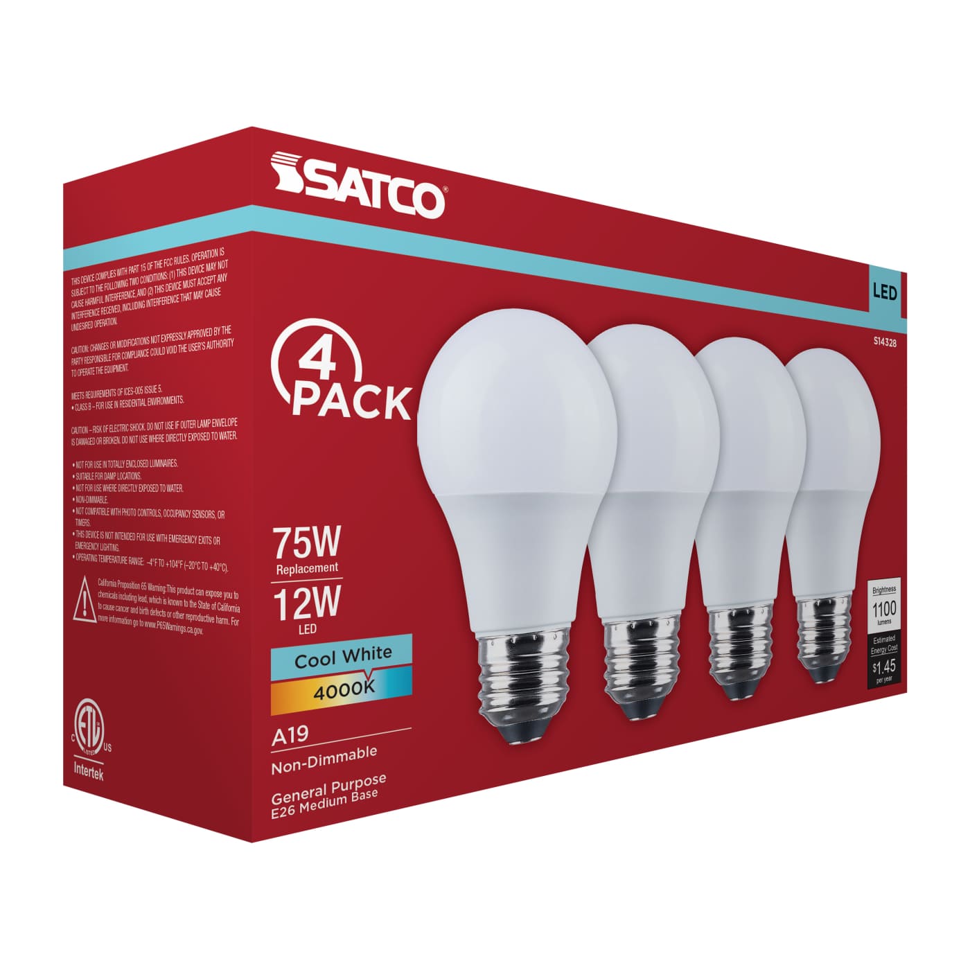 12A19L/840/E26/P/ND/4PK - S14328