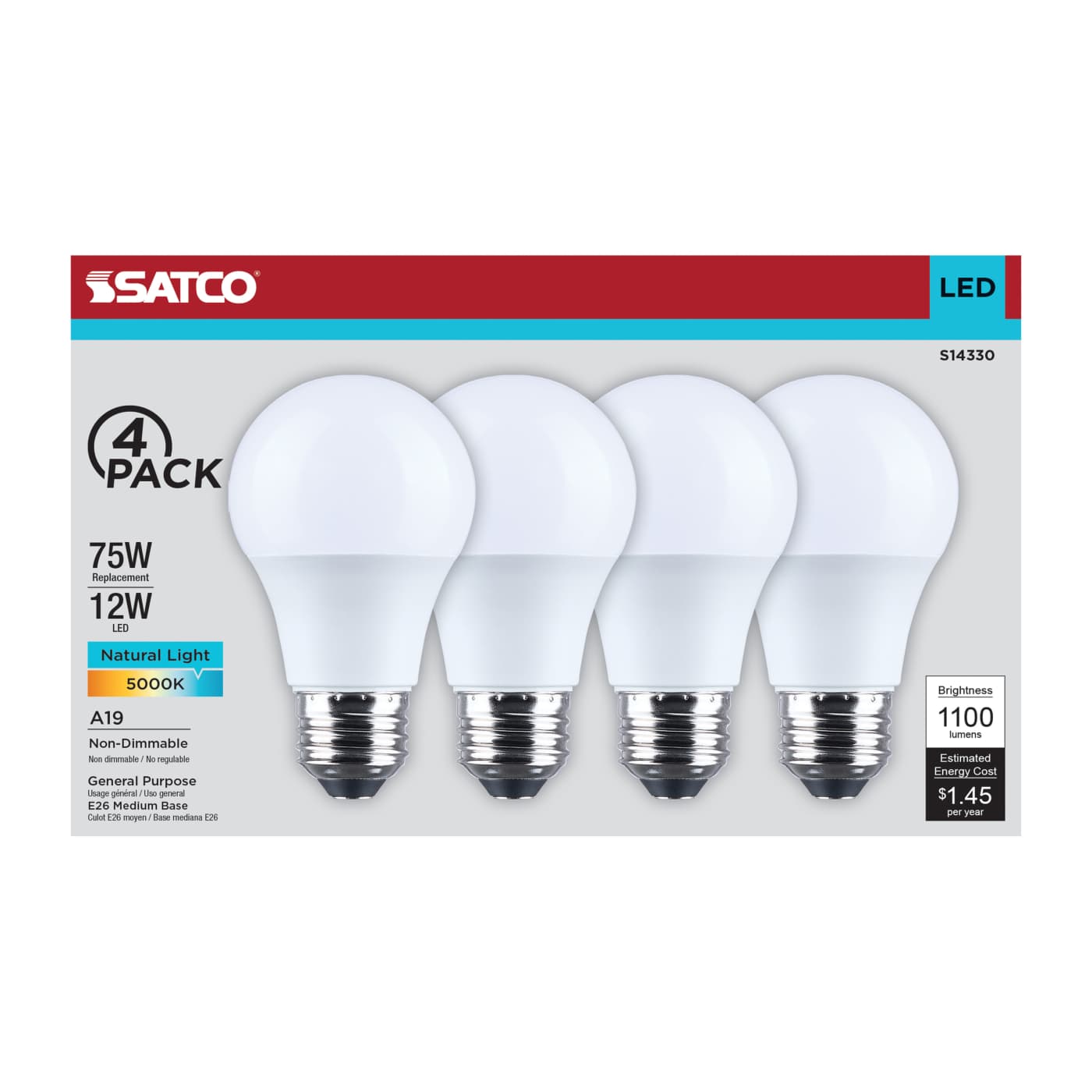 12A19L/850/E26/P/ND/4PK - S14330