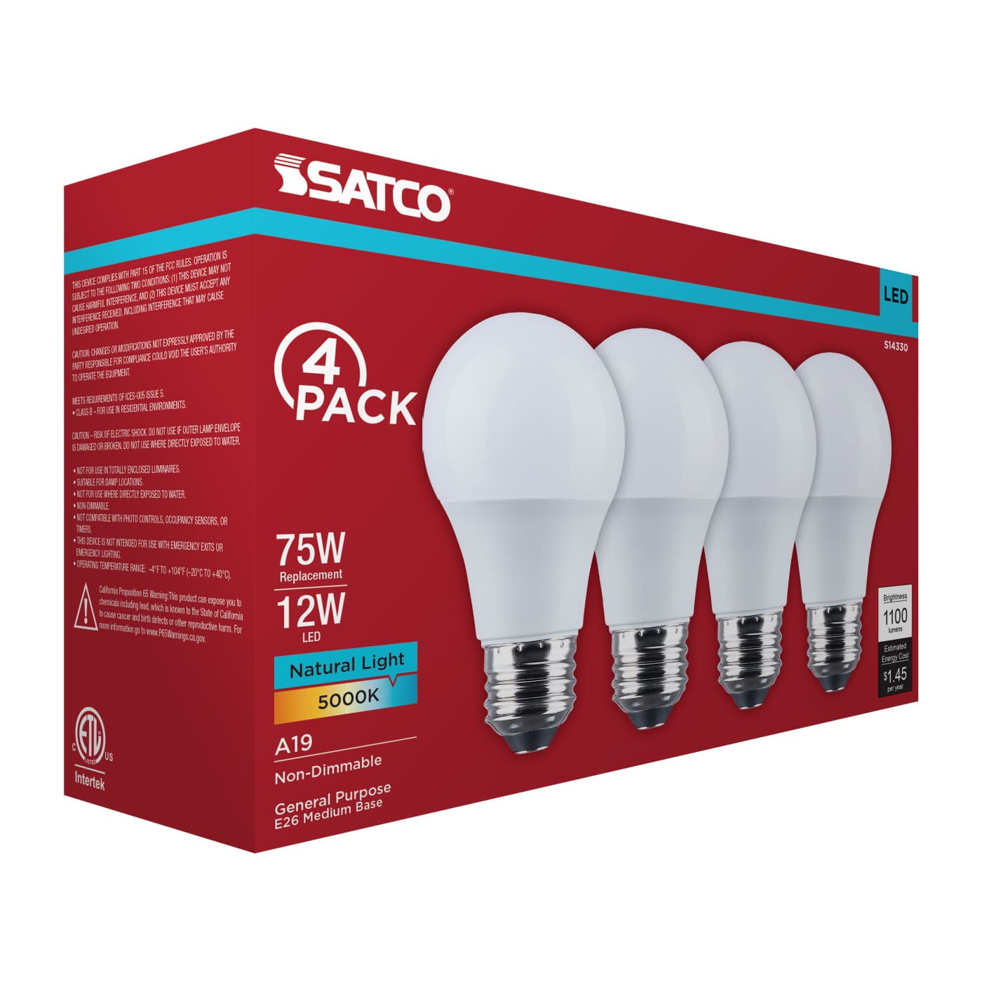 12A19L/850/E26/P/ND/4PK - S14330