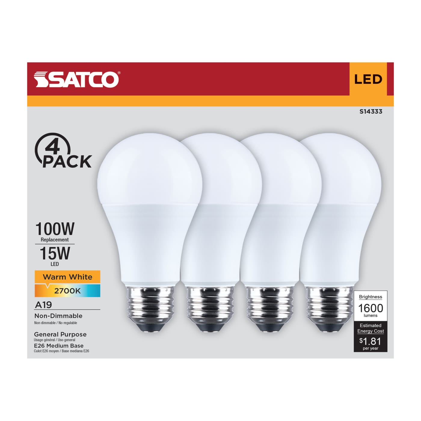 15A19L/827/E26/P/ND/4PK - S14333