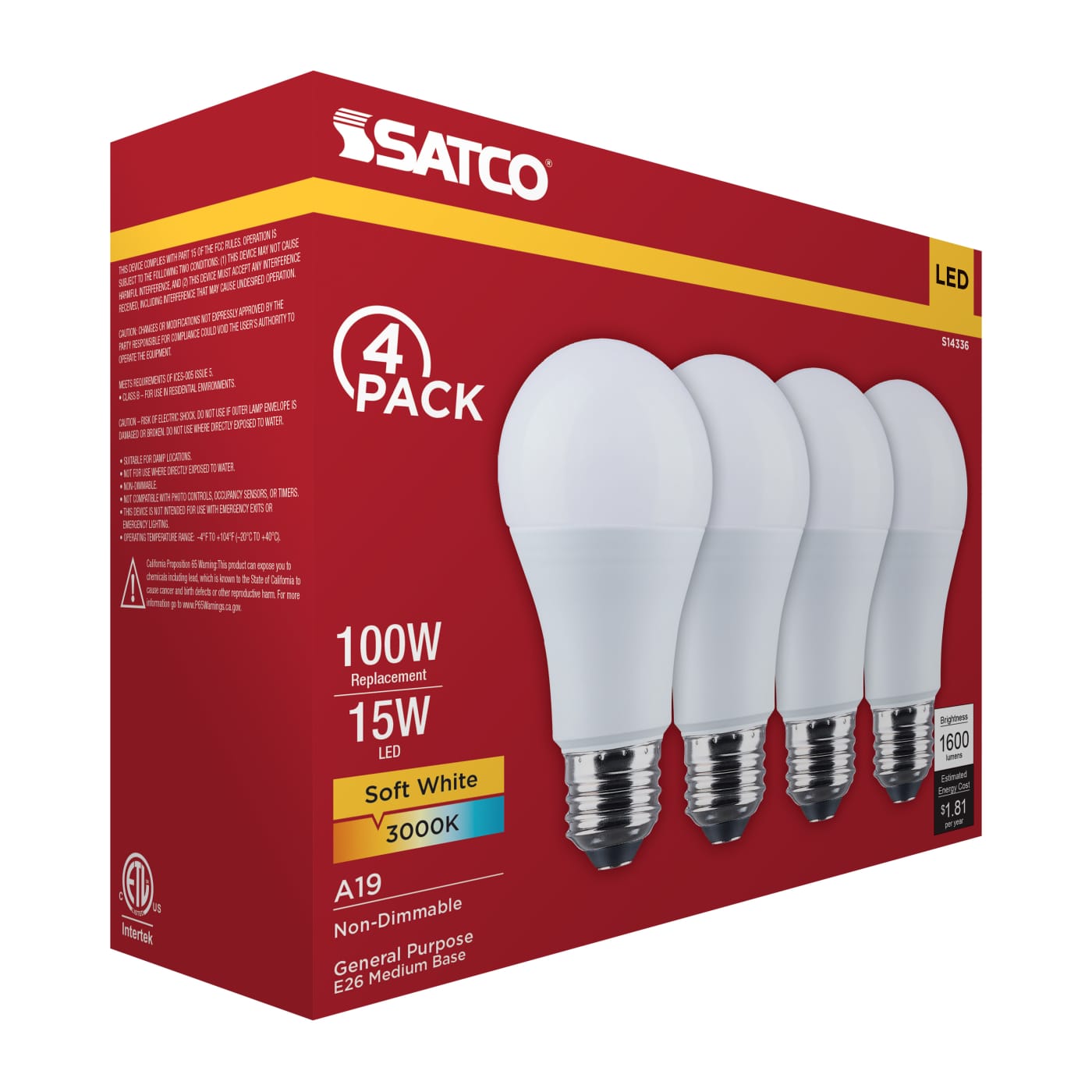 15A19L/830/E26/P/ND/4PK - S14336