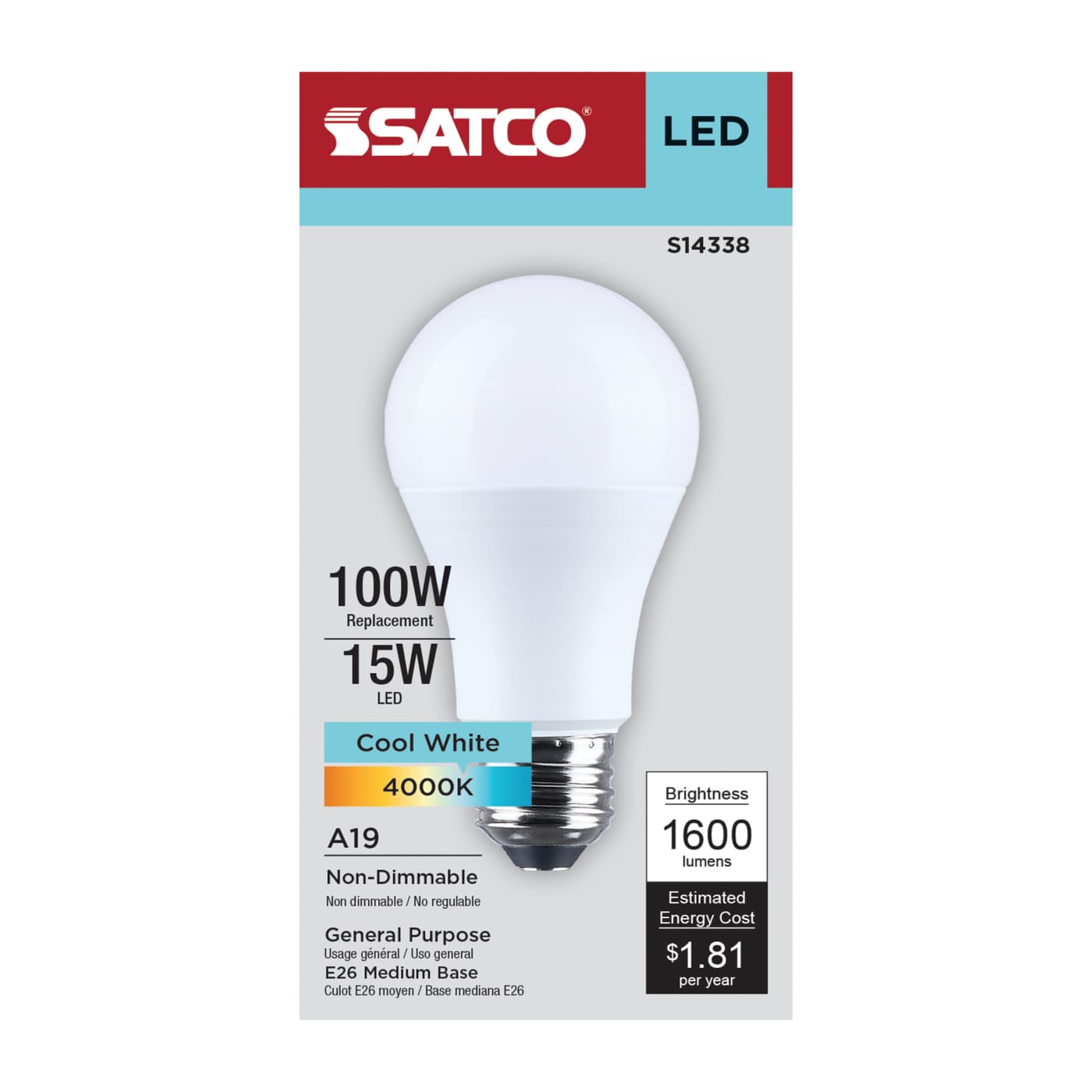 15A19L/840/E26/P/ND/1PK - S14338