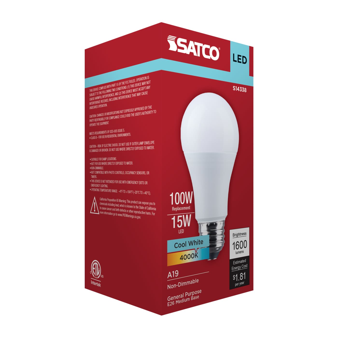 15A19L/840/E26/P/ND/1PK - S14338