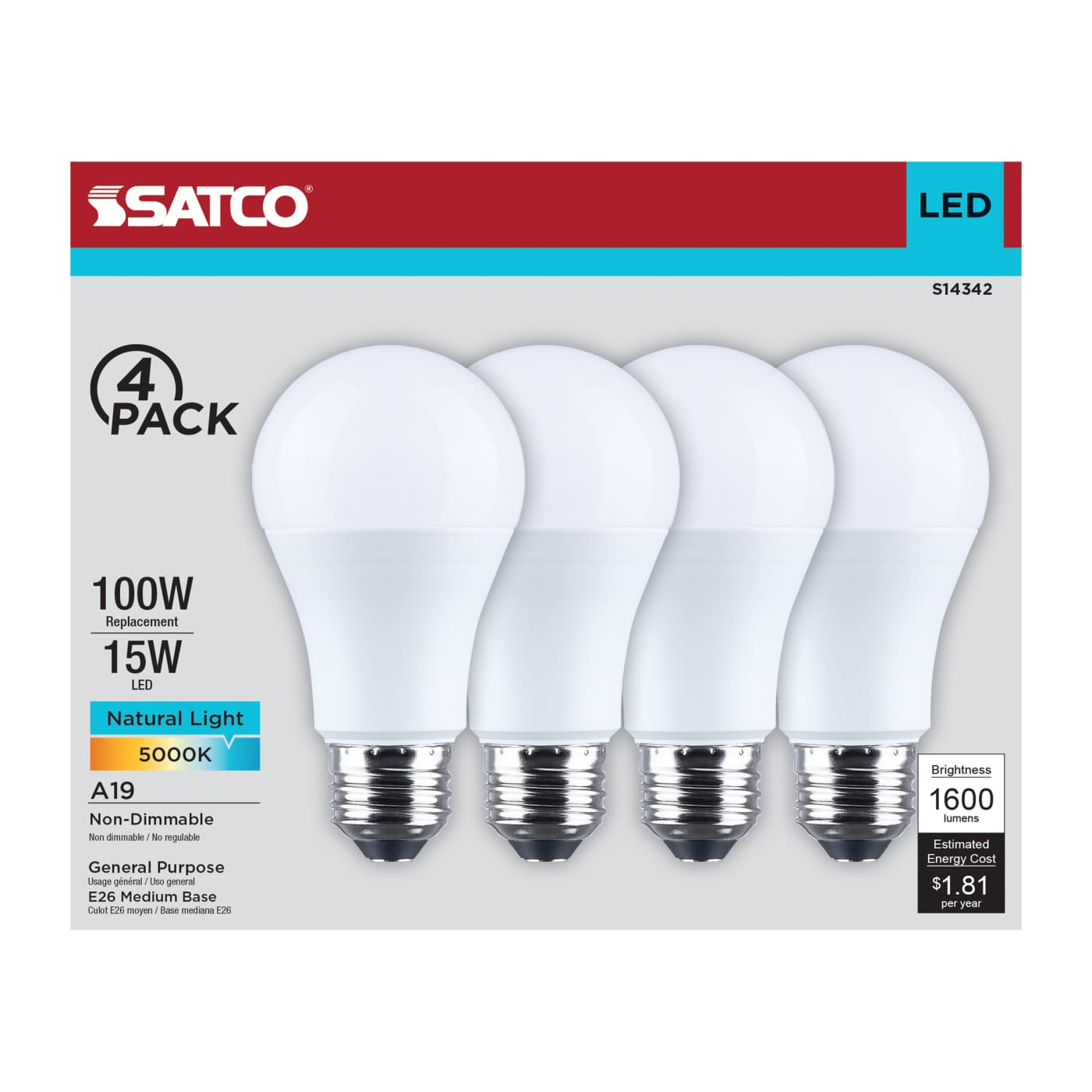 15A19L/850/E26/P/ND/4PK - S14342