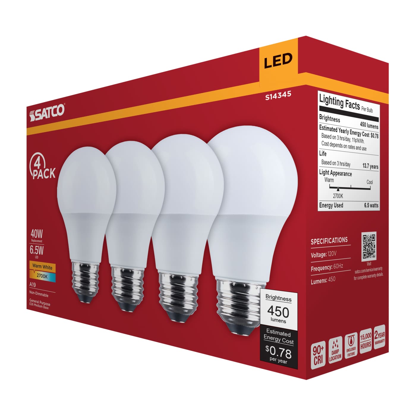 6.5A19L/927/E26/P/ND/4PK - S14345